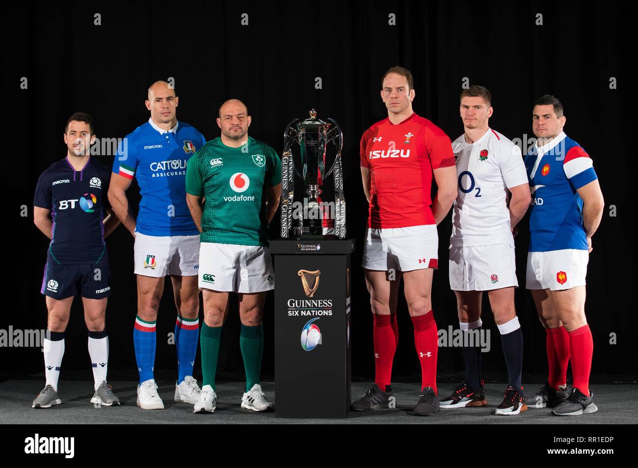 Drücken Sie die Taste Start für den internationalen Rugby Turnier 'Guinness sechs Nationen mit: Greig Laidlaw, Sergio Parisse, Rory Best, Alun Wyn Jones, Owen Farrell, Guilhem Guirado Wo: London, Vereinigtes Königreich, wenn: 23 Jan 2019 Credit: Phil Lewis/WENN.com Stockfoto