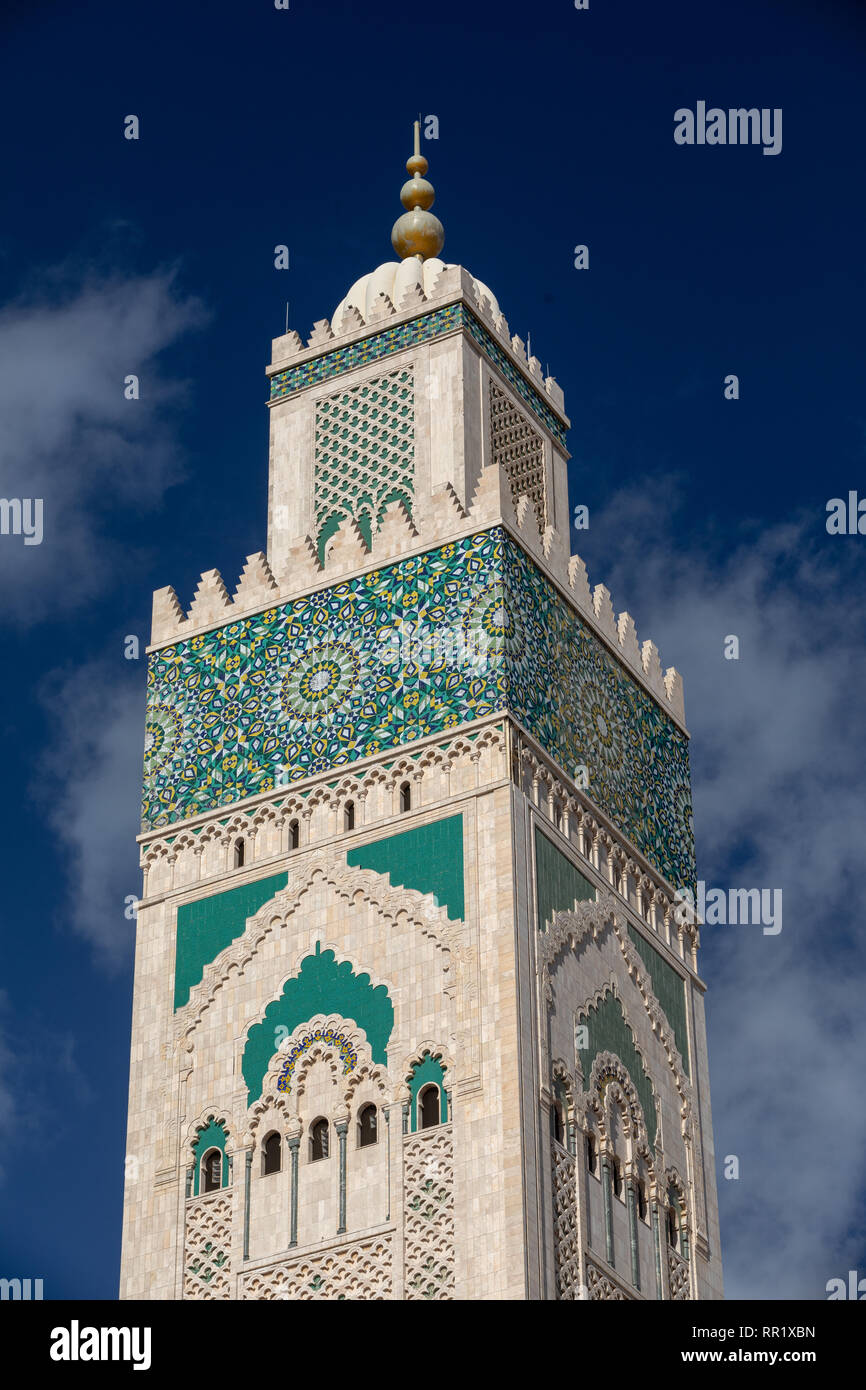 Minarett der Hassan II Moschee in Casablanca, Marokko Stockfoto