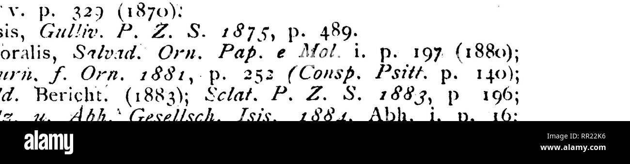 . Sistemático Catálogo de Toda la Fauna de Filipinas conocida hasta el presente. Zoologie. - 64.0 - S. 39 59 (parte) (i8 s9&gt;;;;;;;;^* ^-^-^-'. 1839, S. 158;^clat, F, Z.S. 1860, S. 227; Wand. Ibis, i86t, s. 311; ^-^-^^ • P Z, S, 1861, S. 436; Rosenb. Journ. f, Orn. 1862, S. 63. njdschr, Ned. Ind. XXV, S. 142, H3) H7 & gt; 225. 5 ¿ r^/&lt; w. ,. - Z, S. 1874, S. 587;^225, sp. 1 ^ (1863;;;;;;;; id. Joiirn. J. Orn 1874, P- 114, sp. 18; Bernst. Digbosk, s. 82 126, 151; ibj 3). Tun. nicella Lory, Finsch. Pap.ig.II, S. 769 (1868); "^^^ r5//^^. k. Ak. W^ssensch. Wien, Ixx. S. 233, 238 (parte), (1874); Id. Stockfoto