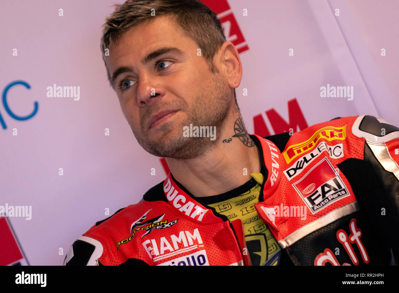 Melbourne, Australien. 24 Feb, 2019. MELBOURNE, AUSTRALIEN - 24. Februar: Alvaro Bautista 19 Reiten für Aruba.it Racing Ducati während der 2019 MOTUL FIM Superbike Weltmeisterschaft auf Phillip Island, Australien, am 24. Februar 2019. Credit: Dave Hewison Sport/Alamy leben Nachrichten Stockfoto