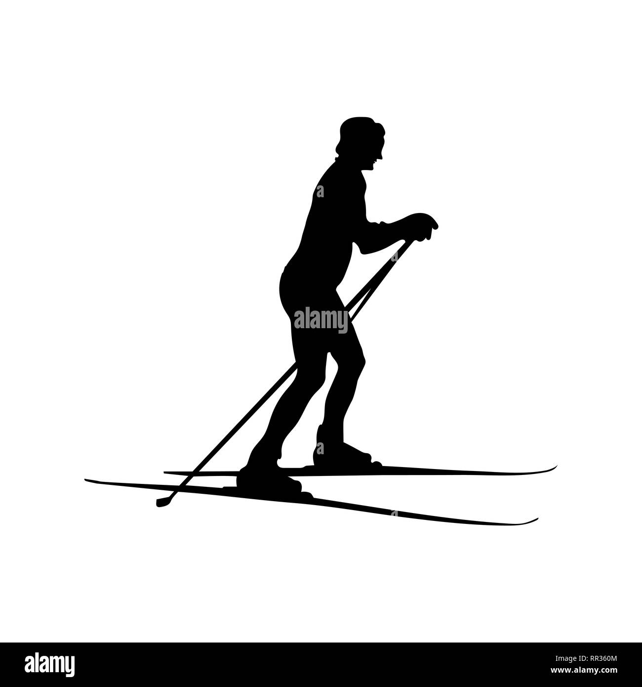Sport, einfache umreiß Silhouette eines Mädchens auf Skiern Stock Vektor