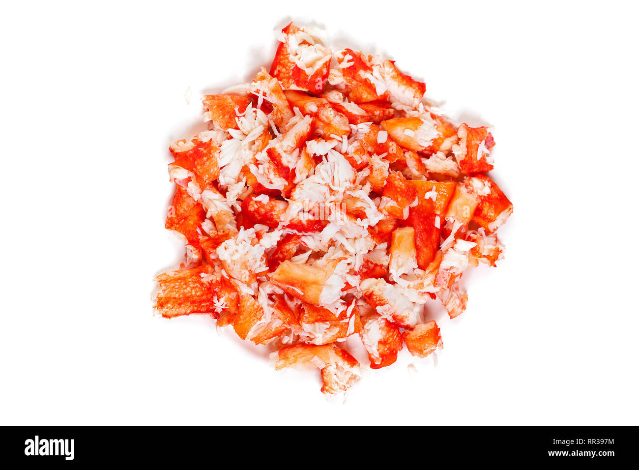 Hummer Fleisch mit Schatten auf weißem Hintergrund, Ansicht von oben. Gourmet Essen Stockfoto
