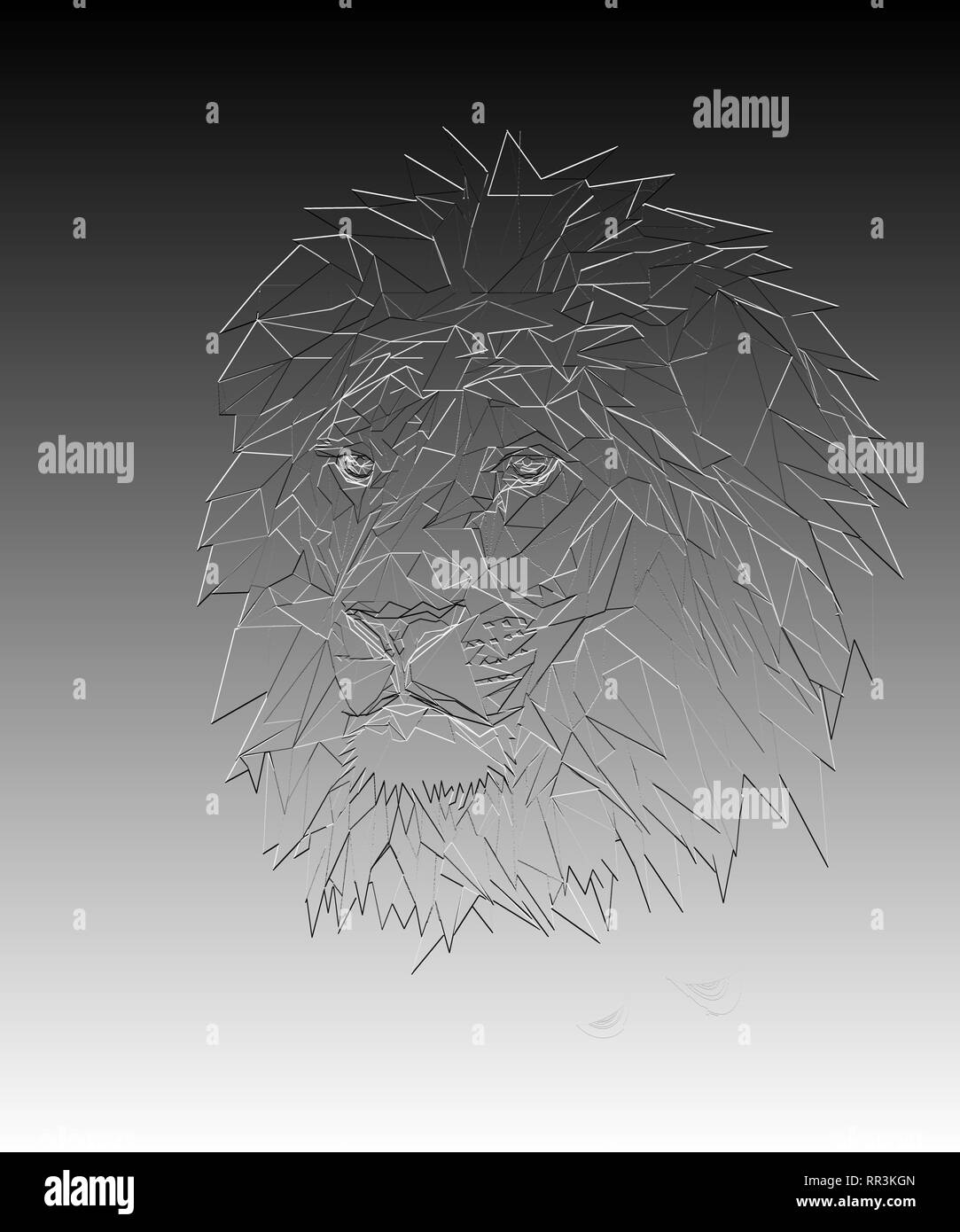 Lion's Head Grafik Portrait mit polygonalen Wirkung auf abstrakten Hintergrund Stockfoto