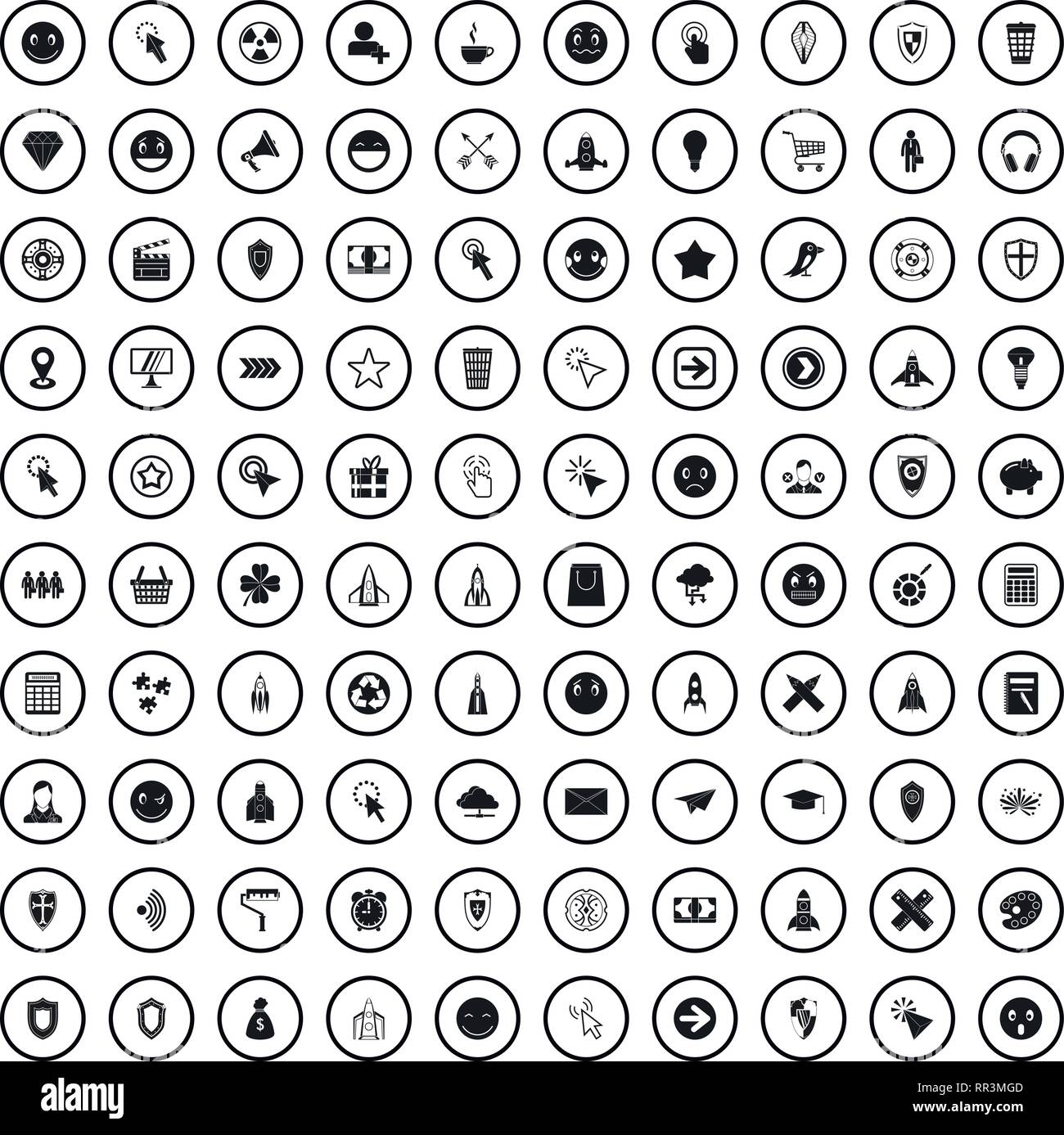 Piktogramm Symbole eingestellte 100 Schnittstelle, einfachen Stil Stock Vektor