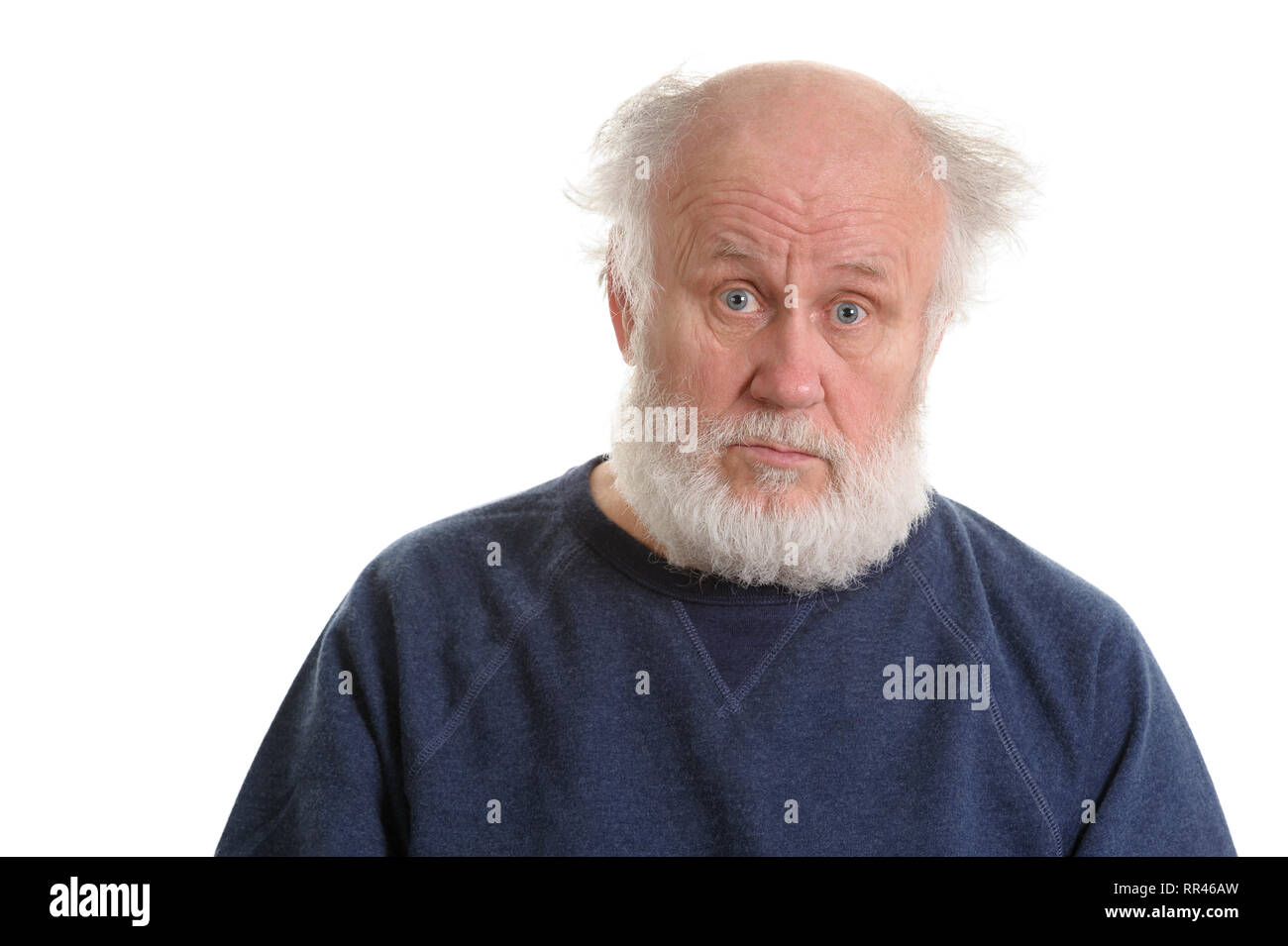 Ruhe und trauriger alter Mann isoliert Portrait Stockfoto