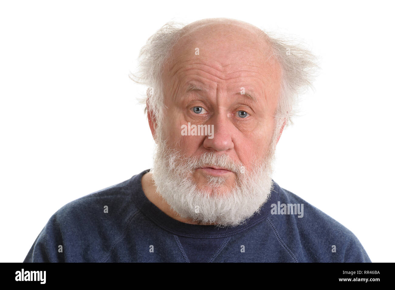 Ruhe und trauriger alter Mann isoliert Portrait Stockfoto