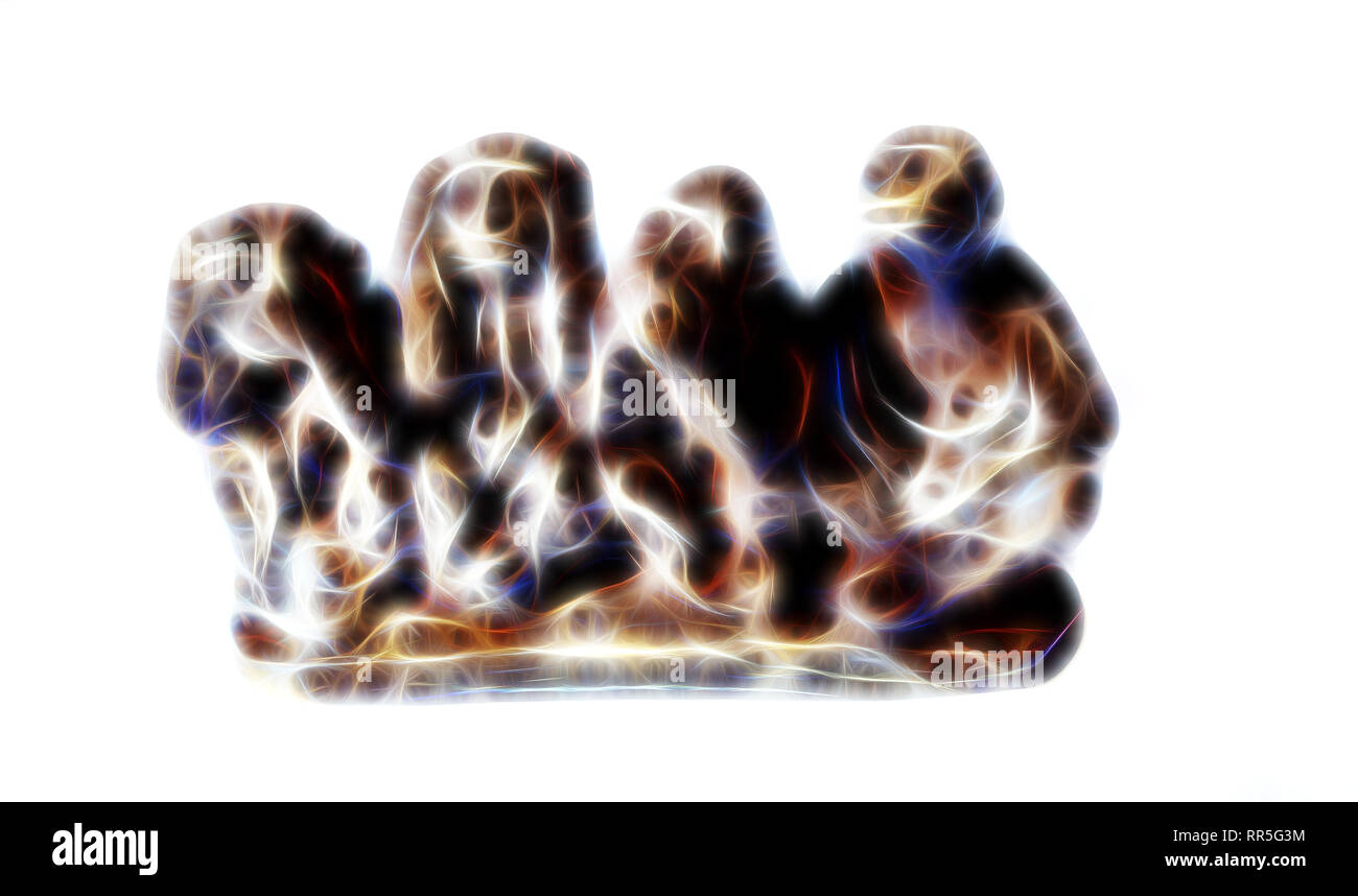 Monkey Figurengruppen, die Weisheit von Budha - die Affen. Fraktale Wirkung. Stockfoto