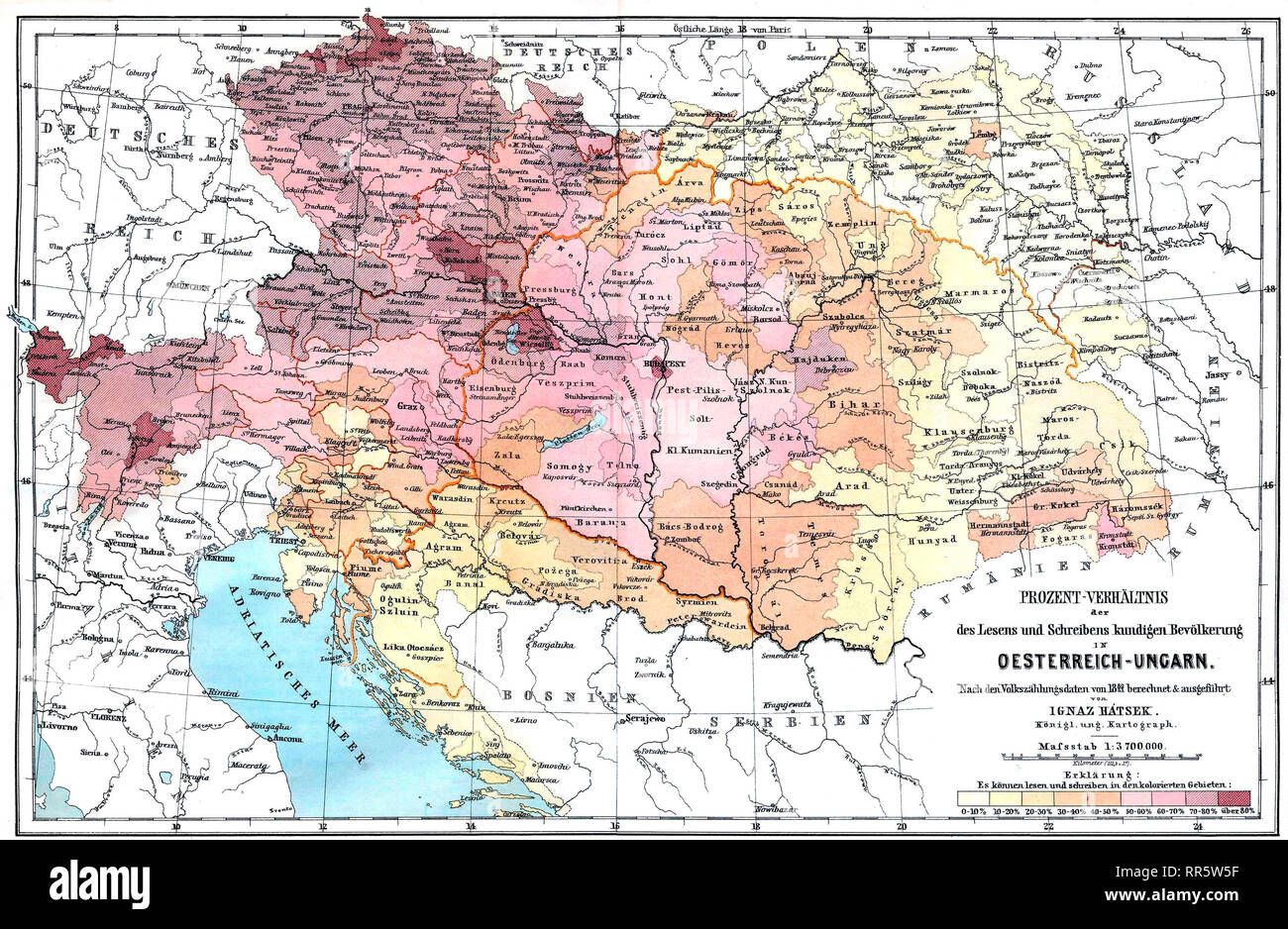 Alphabetisierung in Österreich-ungarn (Volkszählung 1880) - 1884 Stockfoto