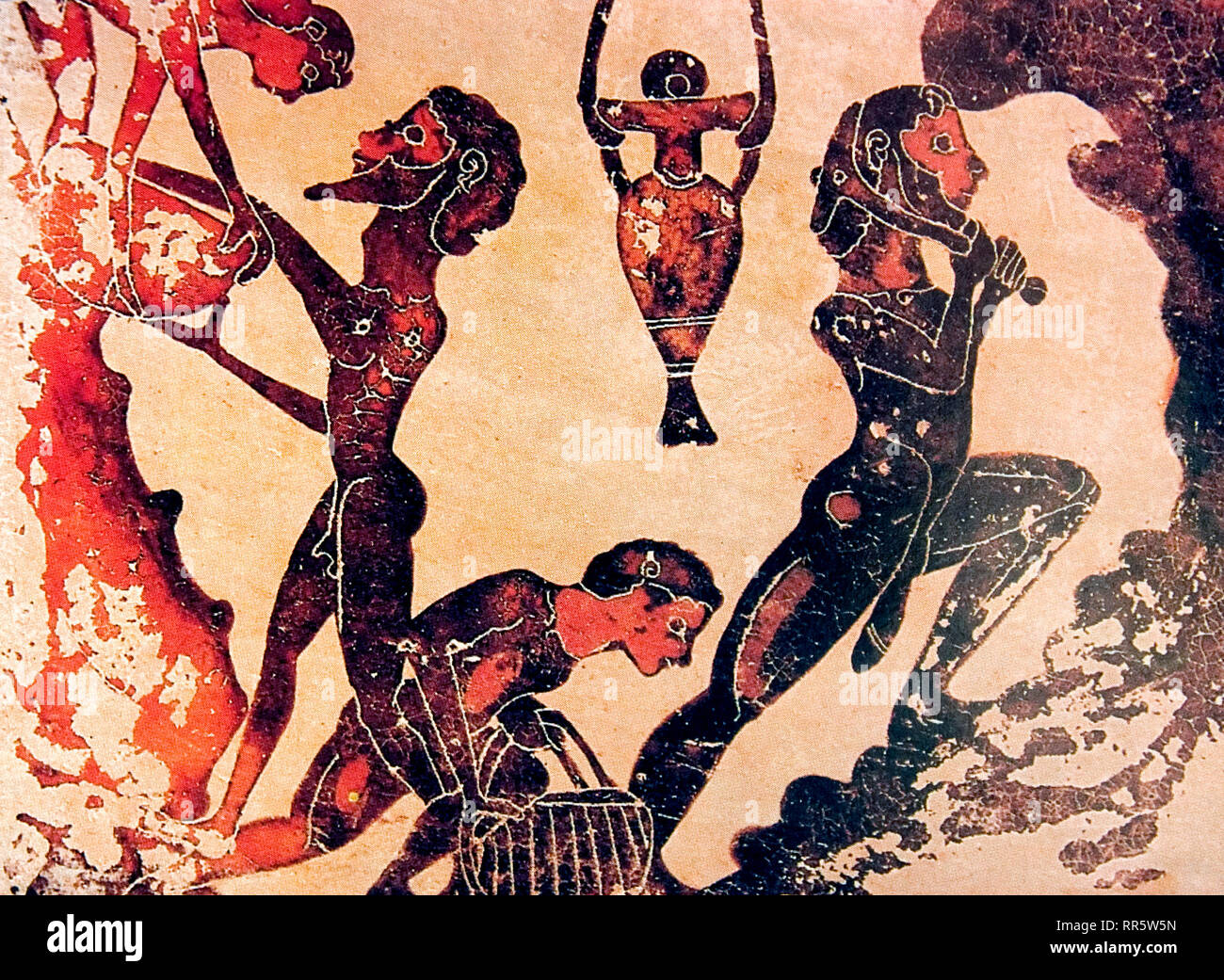 Slaves in einem Bergwerk arbeiten. Korinthische terrakotta Plakette Malerei, 5. Jahrhundert v. Chr. Stockfoto