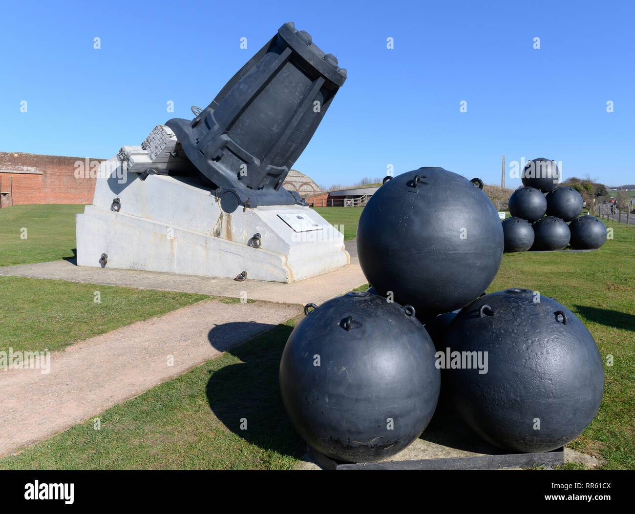 Große Mörtel auf Anzeige an Fort Nelson Royal Armouries Museum, Portsdown Hill, Portsmouth, Hampshire, England, Großbritannien Stockfoto