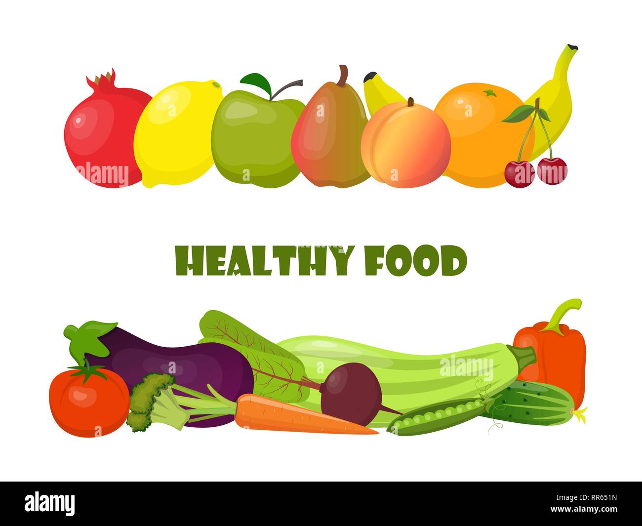 Papiertüte voller Natur Bio Gemüse und Früchte. Schöne Komposition mit Wassermelone, Zucchini, Aubergine, Granatapfel, Orange, Banane, beetr Stock Vektor
