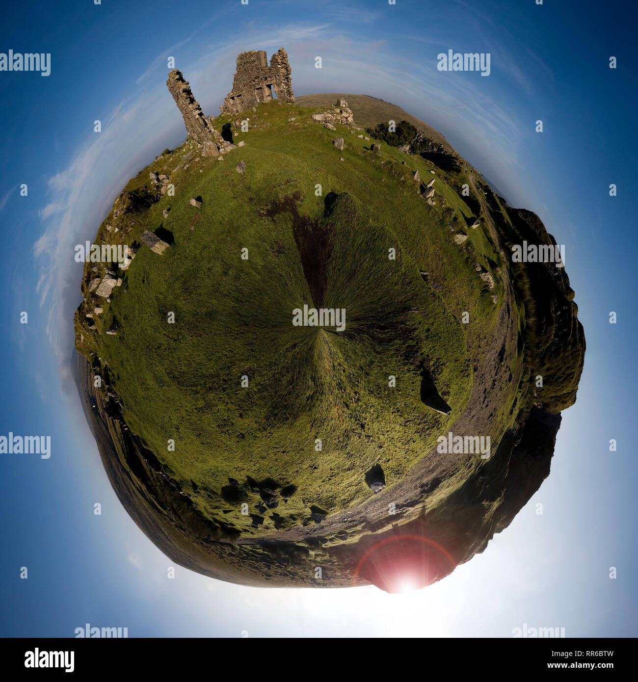 Ein 360 Grad Bild von Foggintor Steinbruch auf Dartmoor. Stockfoto