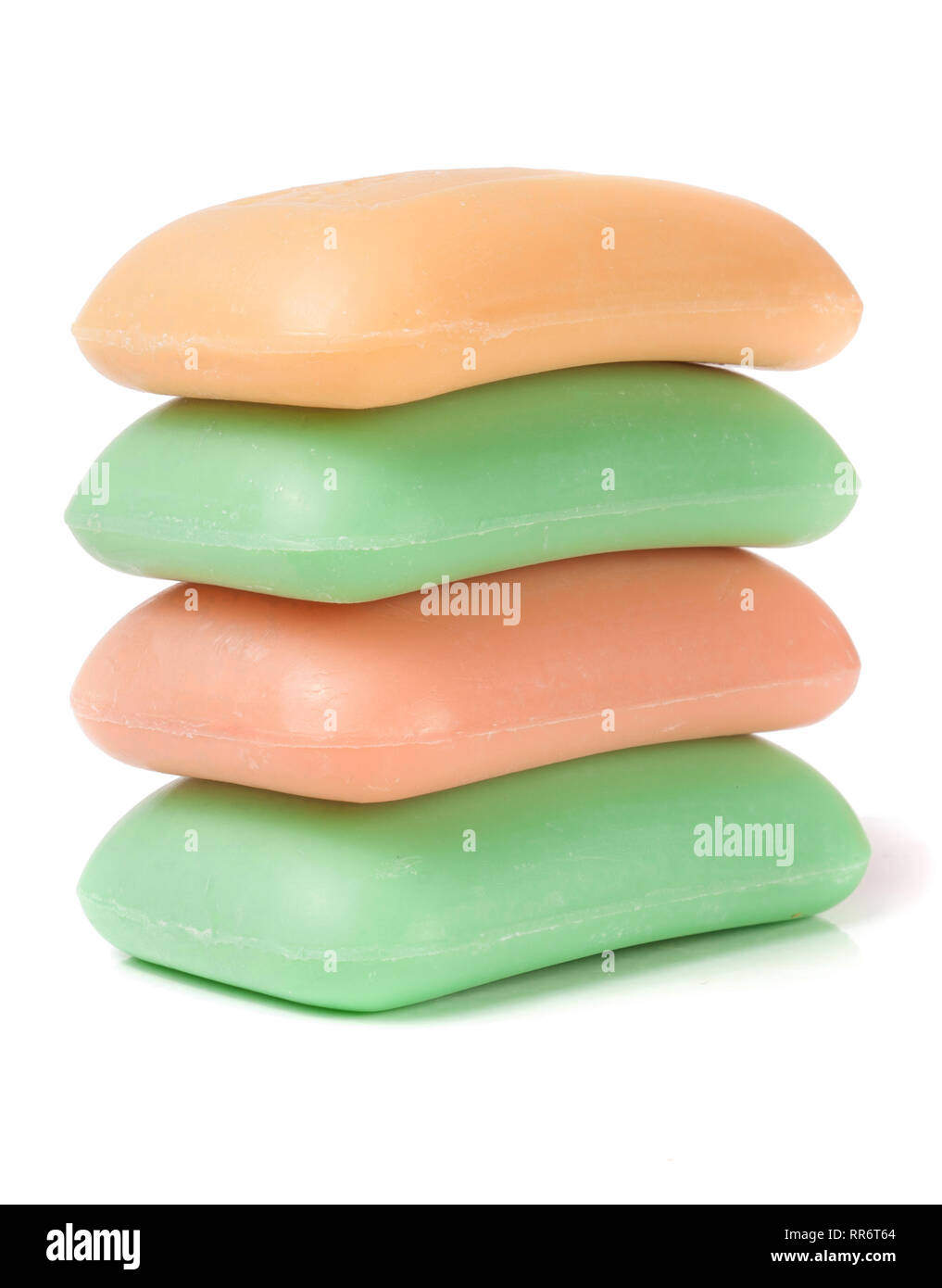 Stapel von Seife verschiedene Farben auf weißem Hintergrund Stockfoto