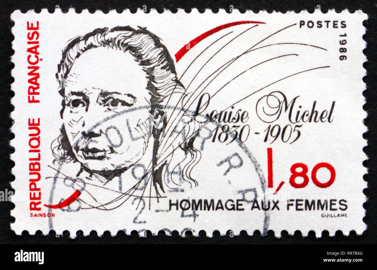 Frankreich - ca. 1986: einen Stempel in Frankreich gedruckt zeigt Louise Michel, anarchistischen, ca. 1986 Stockfoto