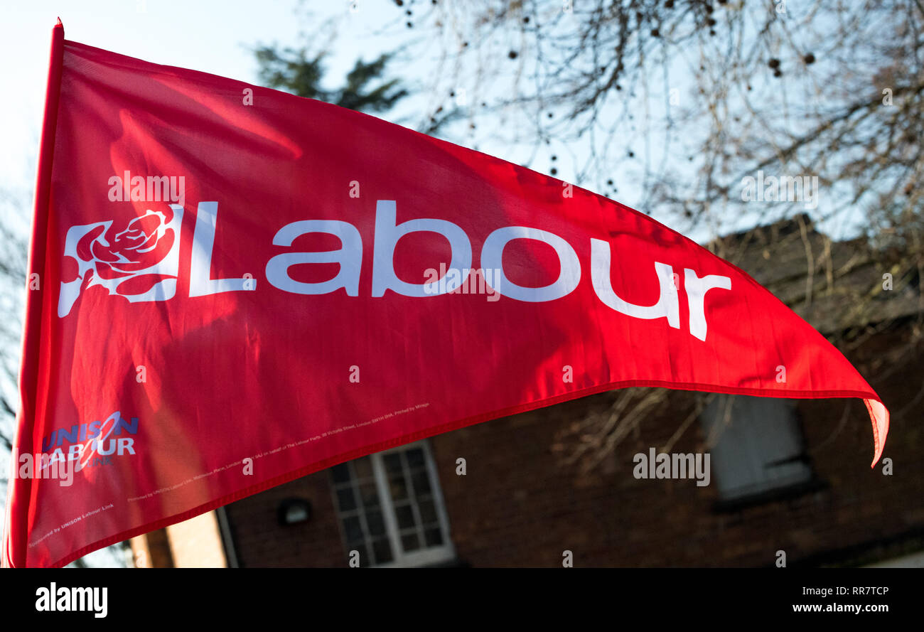 Britische Labour Party Banner und Slogans. Stockfoto