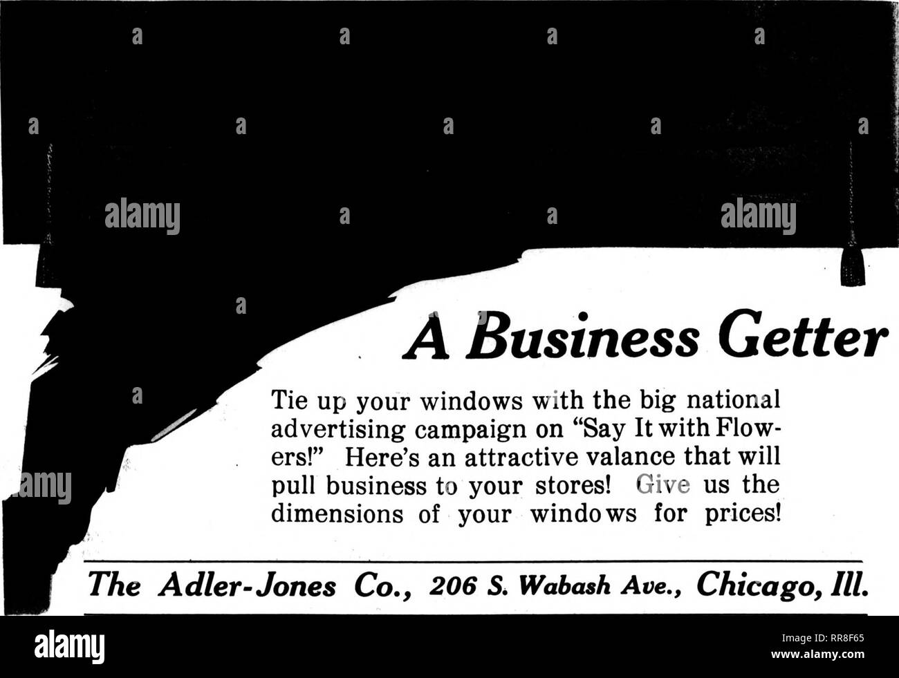. Floristen Review [microform]. Blumenzucht. ^T''. s. V. ". V^^ i&gt; "W" Si-'IFI''""""^^ 66 dem Floristen^ Bewertung Dezember 14. 1922. Ein Geschäft Getter binden Sie Ihre Fenster mit den großen nationalen Werbekampagne auf "Sagen Sie es mit Flow-ers!" Hier ist eine attraktive, ab, vorne, teildehnbund, dass Unternehmen ihre Geschäfte ziehen wird! Geben Sie uns die Maße Ihrer Fenster für die Preise! Die Adler-Jones Co., 206 S. Wabash Ave., Chicago, III. Bitte beachten Sie, dass diese Bilder aus gescannten Seite Bilder, die digital für die Lesbarkeit verbessert haben mögen - Färbung und Aussehen dieser extrahiert werden Stockfoto