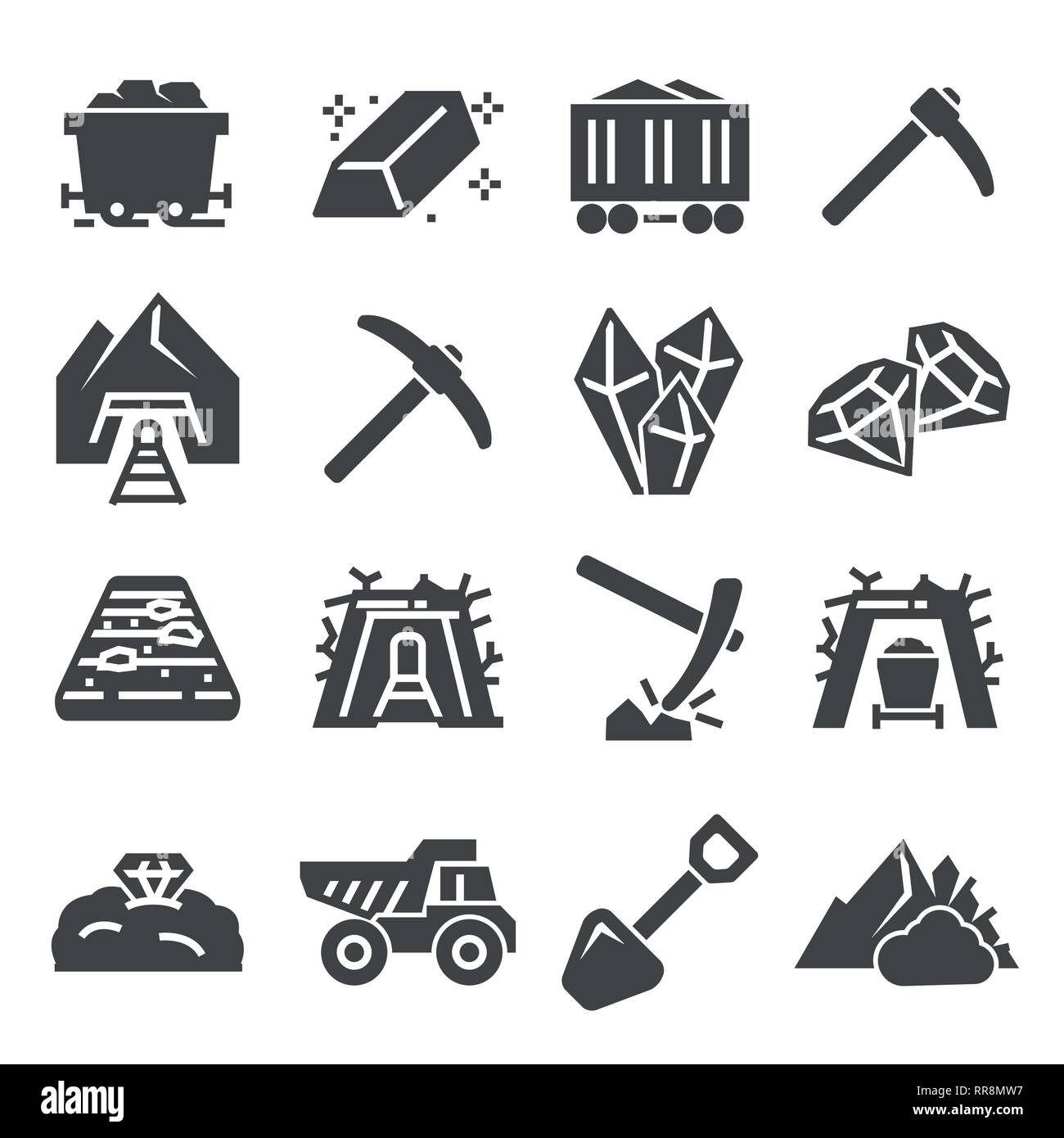 Bergbau Fabrik Industrie Symbole gesetzt. Stil Vektor Stock Vektor