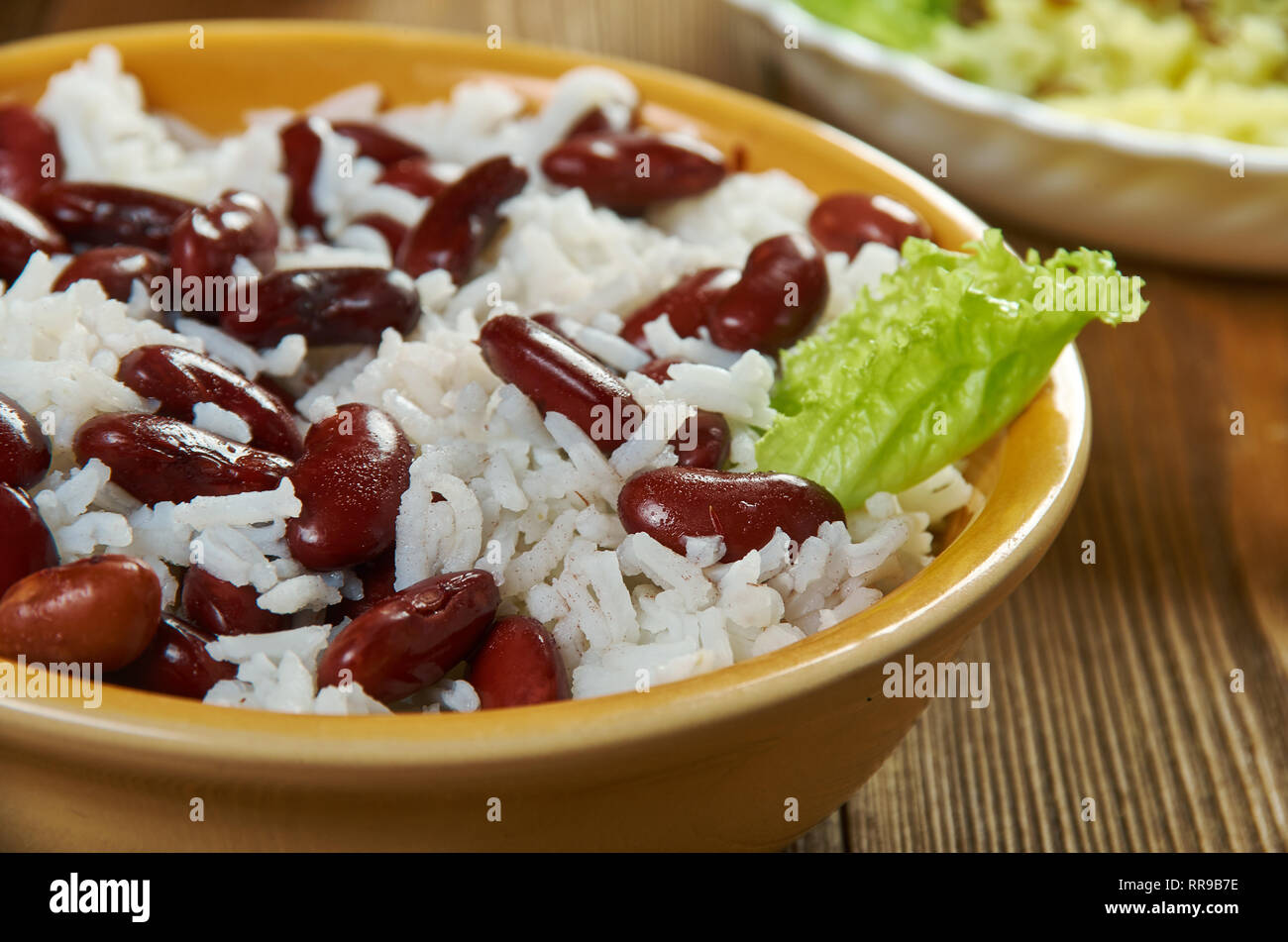 Classic Jamaican Reis und Erbsen, viele Inselbewohner finden Sie Bohnen als "Erbsen", Stockfoto