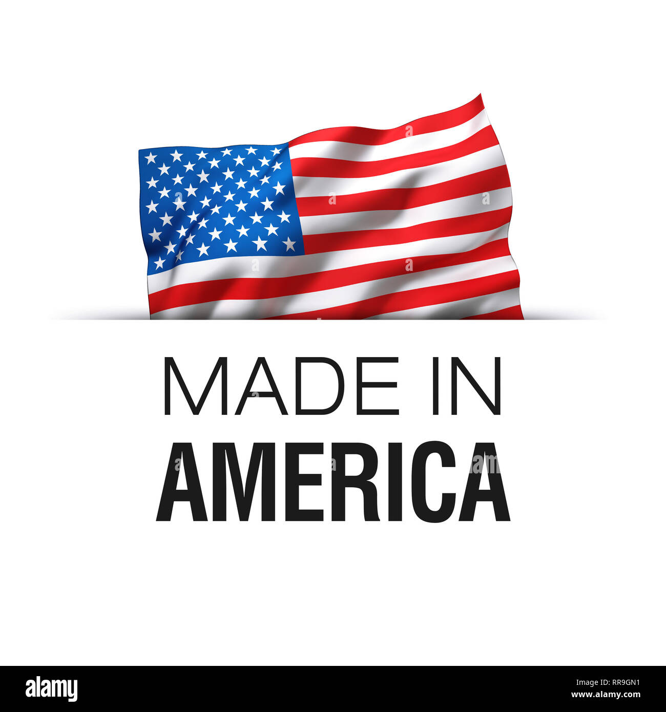In Amerika USA-Garantie label mit einem wehende Flagge der Vereinigten Staaten von Amerika. Stockfoto