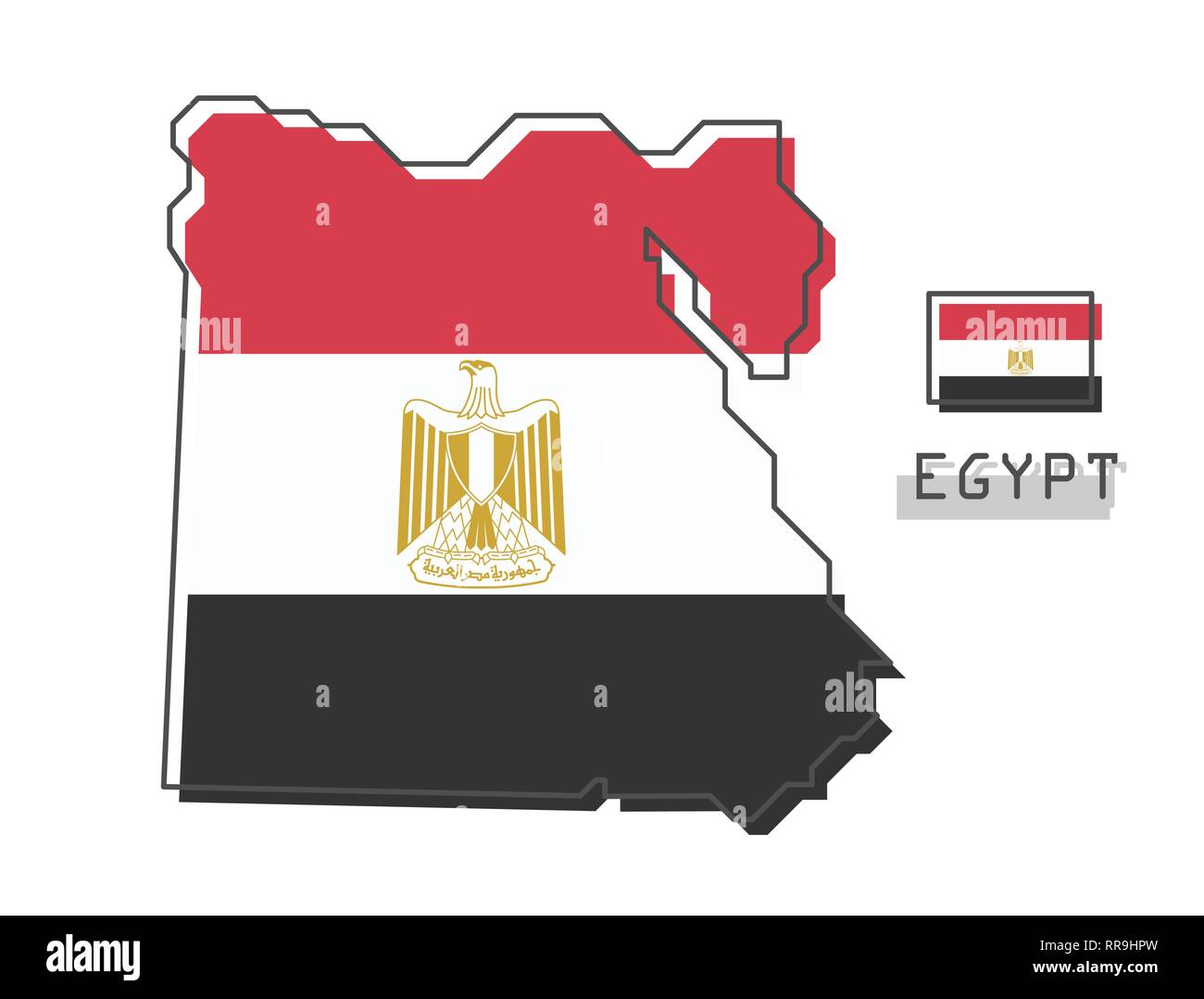 Ägypten Karte und Flagge. Moderne, einfache Linie cartoon Design. Vektor. Stock Vektor