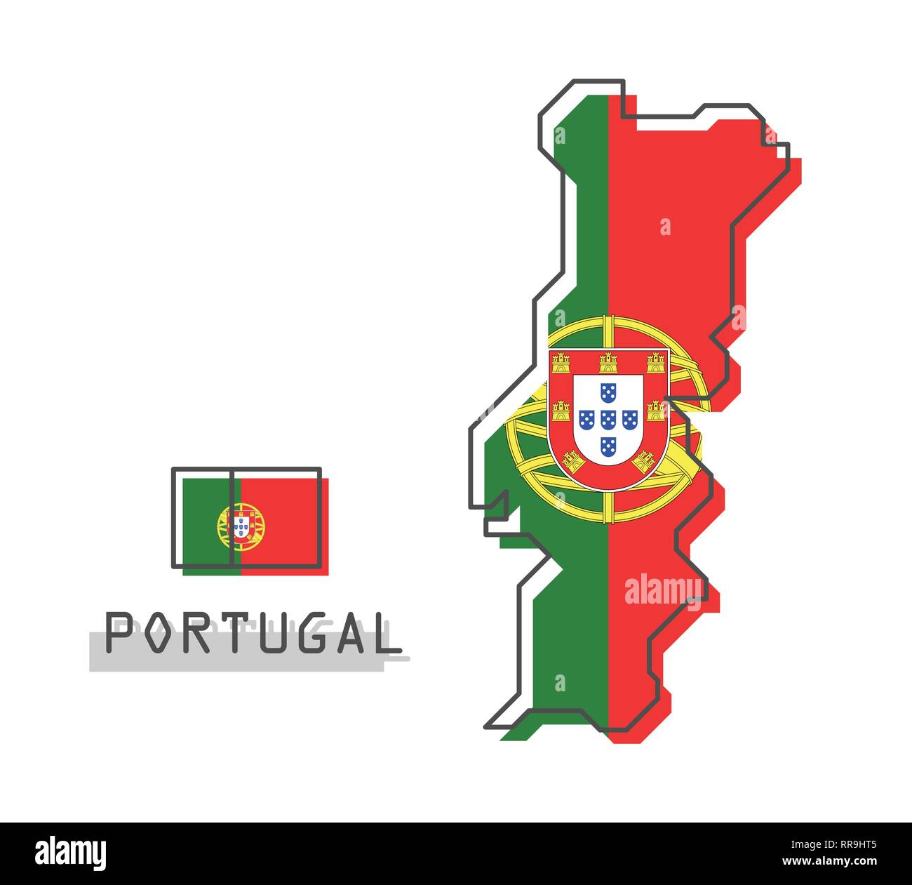 Portugal Karte und Flagge. Moderne, einfache Linie cartoon Design. Vektor. Stock Vektor
