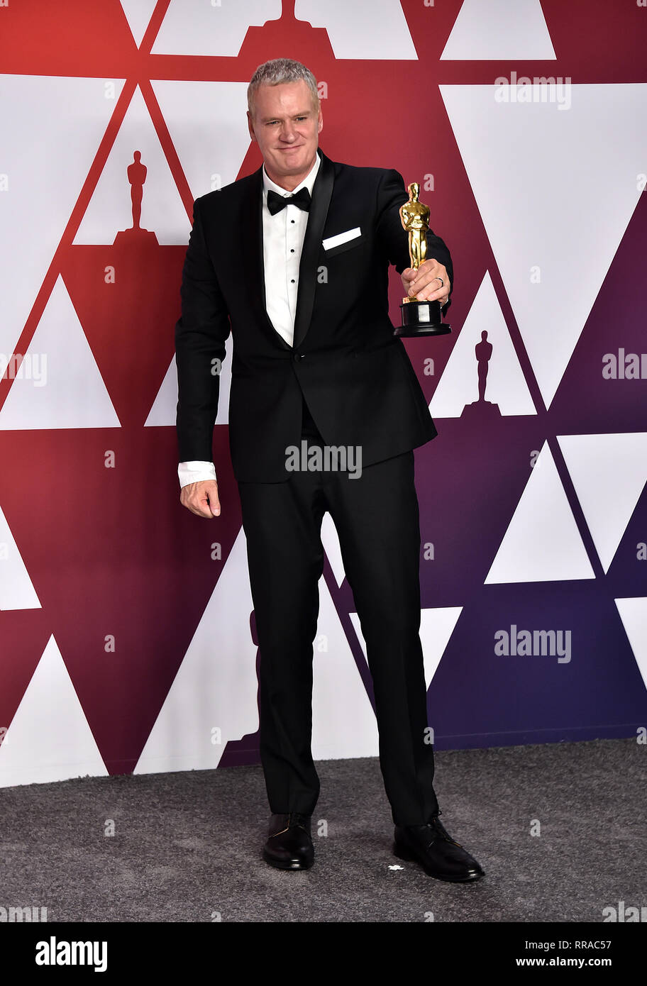 John ottman mit der Auszeichnung für Filmschnitt für Bohemian Rhapsody in der Presse an der 91st Academy Awards gehalten an der Dolby Theatre in Hollywood, Los Angeles, USA. Stockfoto