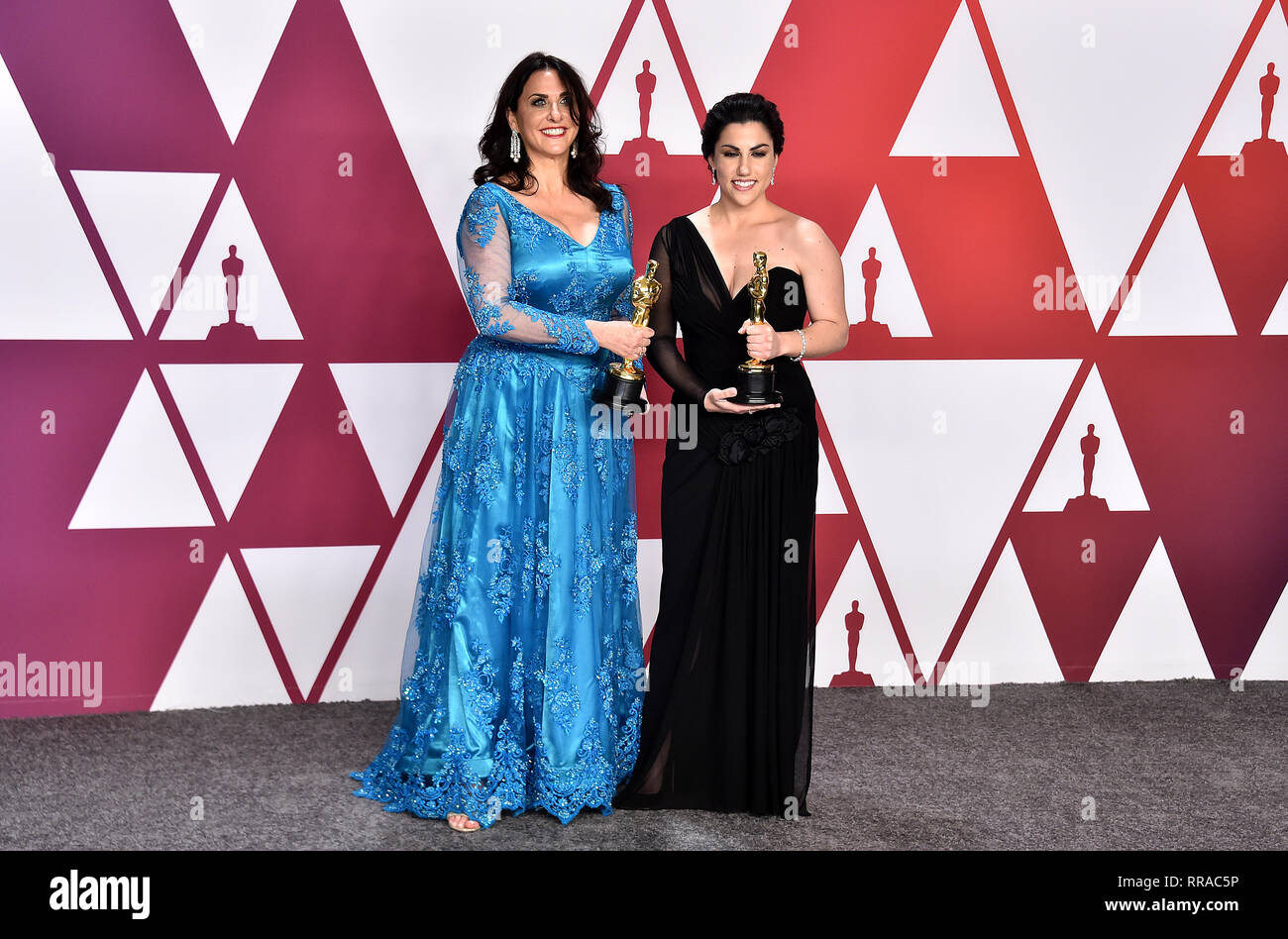 Melissa Berton und Rayka Zehtabchi mit dem Preis für den besten Dokumentarfilm (Kurz) für die Periode. Ende des Satzes in der Presse an der 91st Academy Awards gehalten an der Dolby Theatre in Hollywood, Los Angeles, USA. Stockfoto