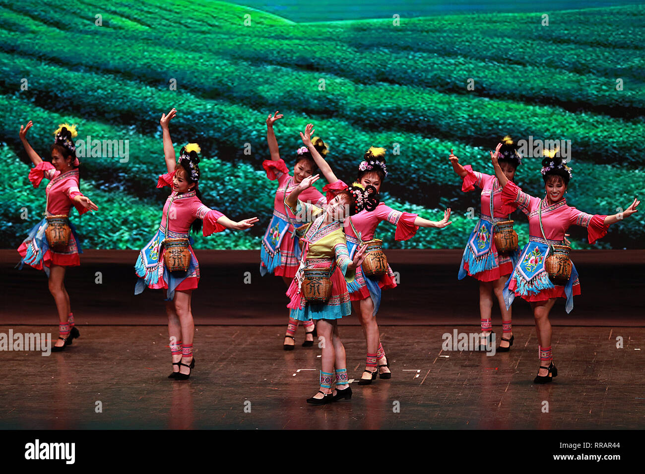 Pasay City, Philippinen. 25 Feb, 2019. Chinesische Tänzer während einer Art Performance feiert das Chinesische Neue Jahr im Kulturzentrum der Philippinen in Pasay City, Philippinen, Jan. 25, 2019. Credit: rouelle Umali/Xinhua/Alamy leben Nachrichten Stockfoto
