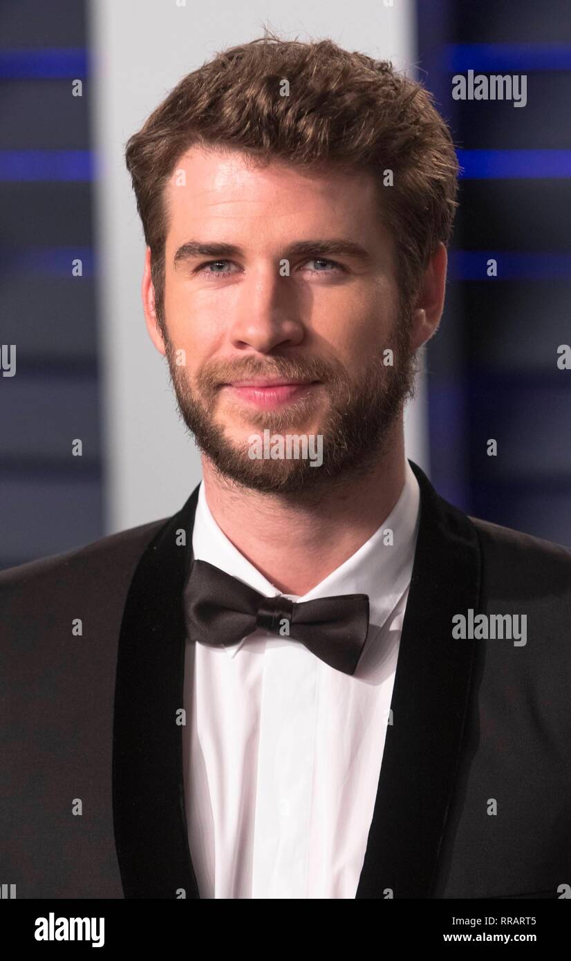 Liam Hemsworth besucht die Vanity Fair Oscar Party im Wallis Annenberg Center für Darstellende Künste in Beverly Hills, Los Angeles, USA, am 24. Februar 2019. | Verwendung weltweit Stockfoto