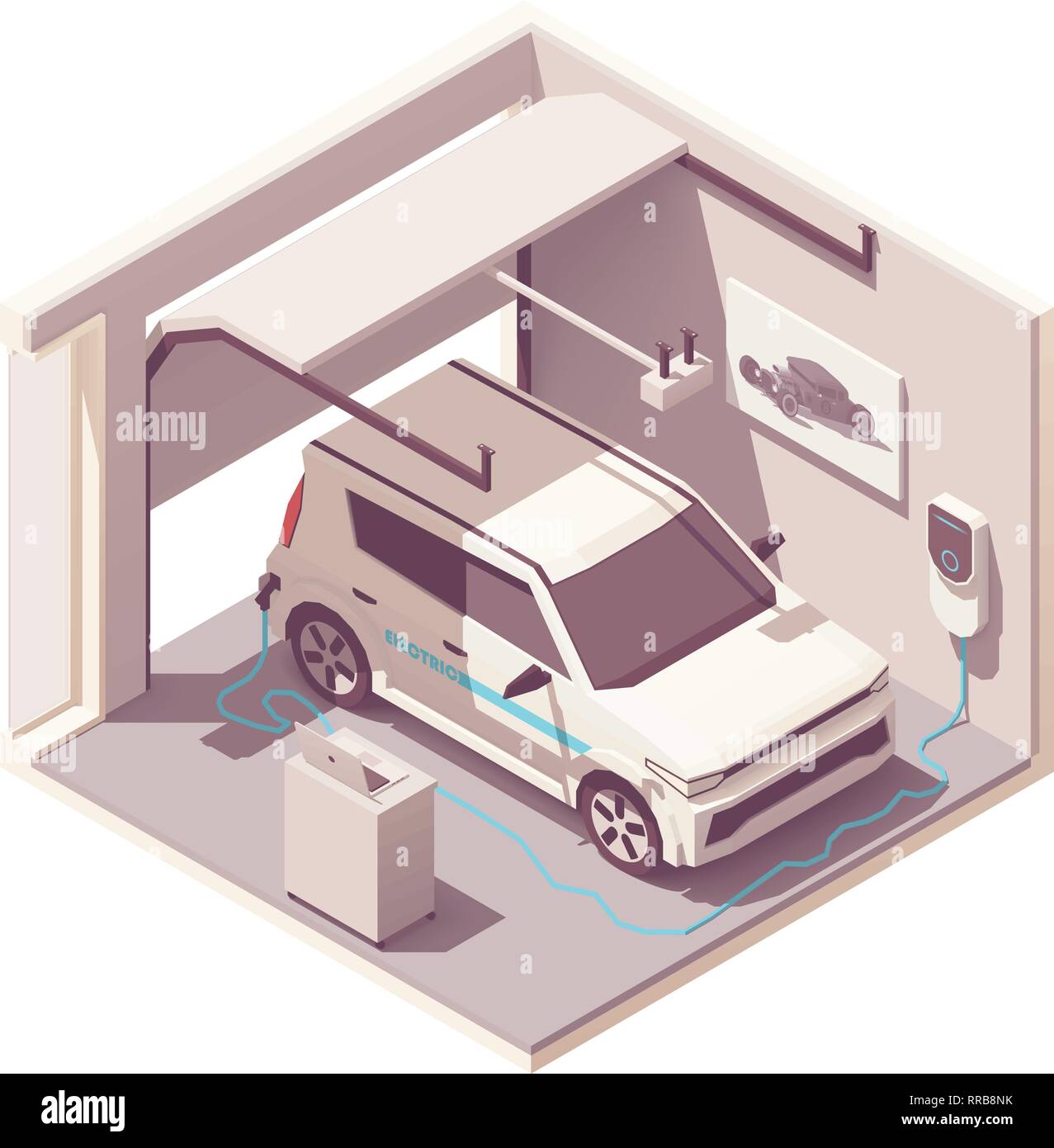 Vektor garage und Elektrofahrzeug Stock Vektor