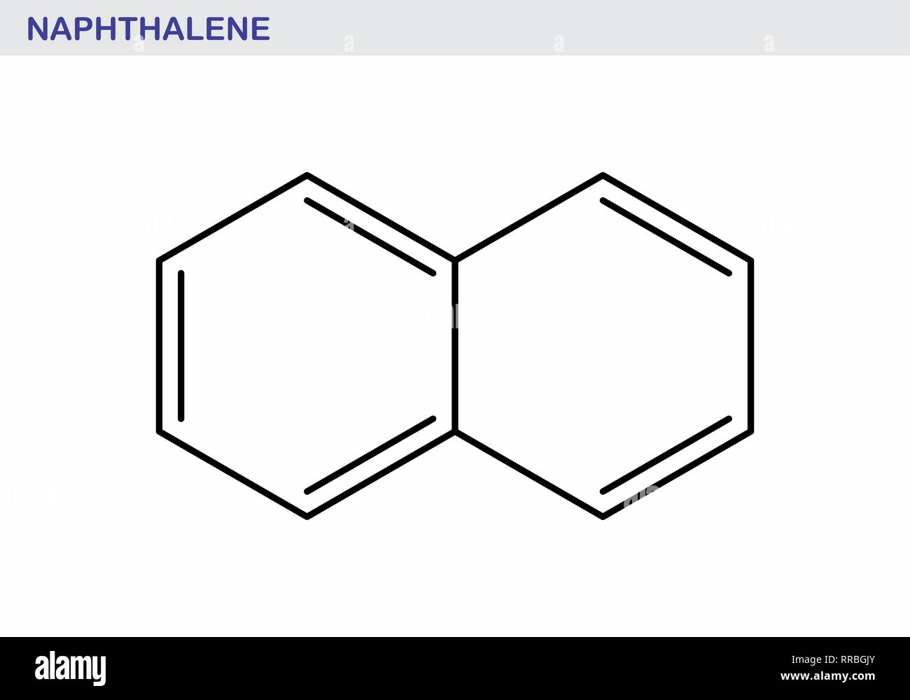 Naphthalin aromatischer Kohlenwasserstoff Molekül. Skelettmuskulatur Formel Abbildung. Stock Vektor