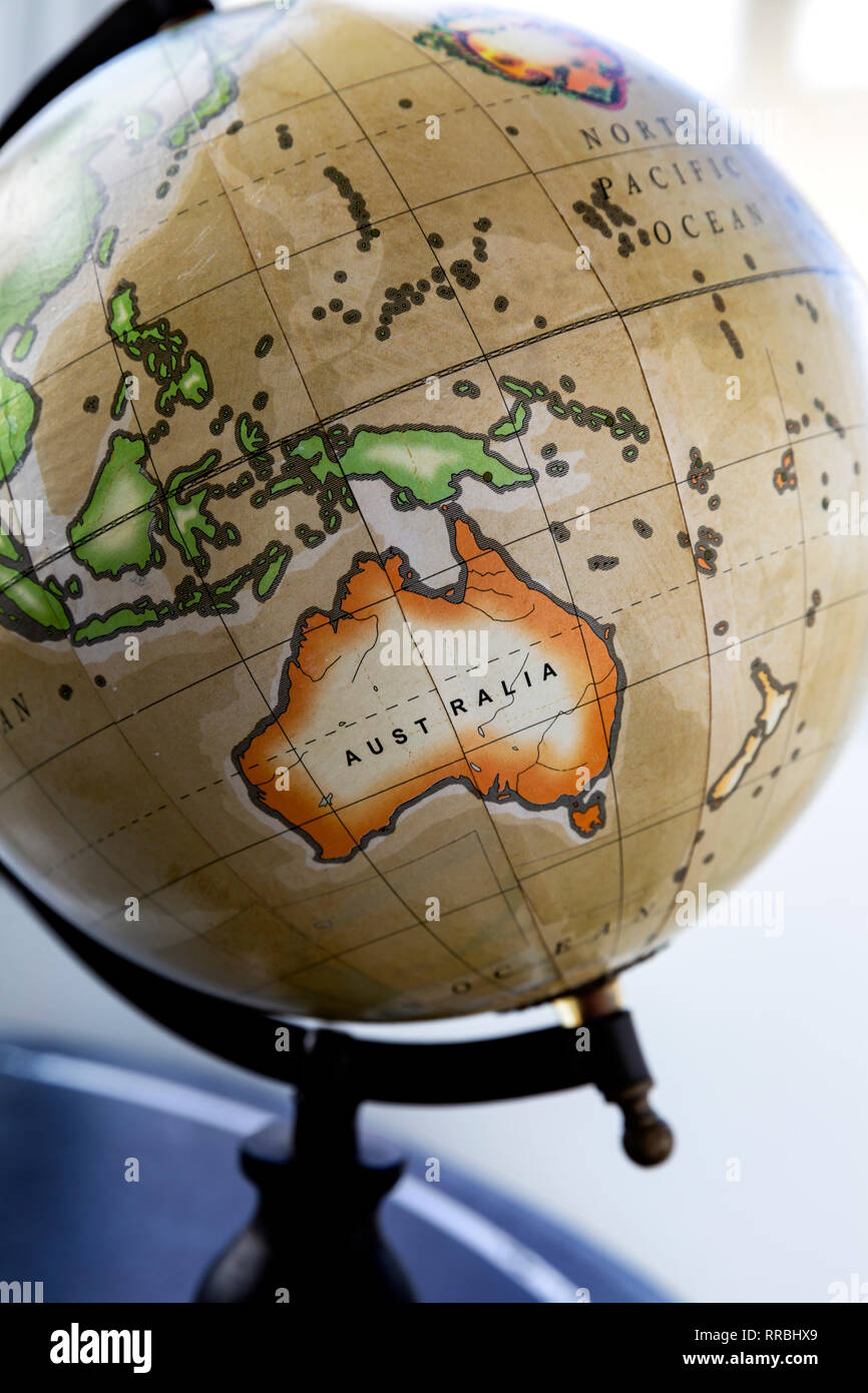 Globus der Welt, der Kontinent Australien (Ozeanien). Stockfoto