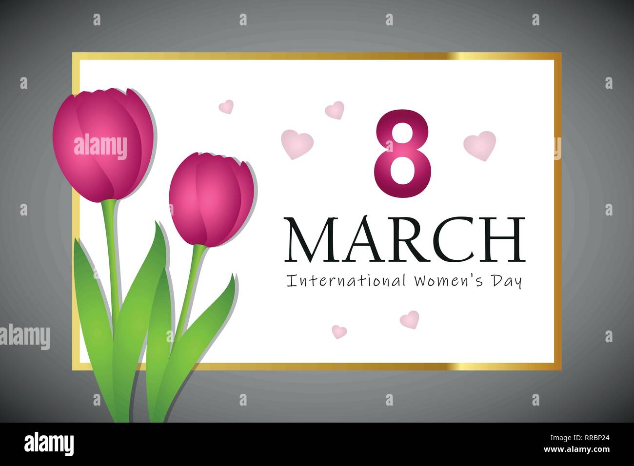 8. März internationaler Womans Tag Grußkarte mit rosa Tulpen Vektor-illustration EPS 10. Stock Vektor
