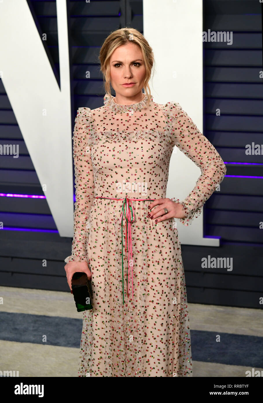 Anna Paquin Teilnahme an die Vanity Fair Oscar Party im Wallis Annenberg Center für Darstellende Künste in Beverly Hills, Los Angeles, Kalifornien, USA, statt. Stockfoto