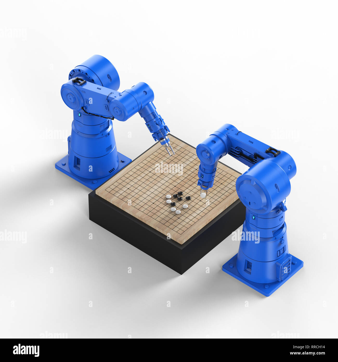 Machine Learning Konzept mit 3D-Rendering künstliche Intelligenz Roboter spielen gehen Stockfoto