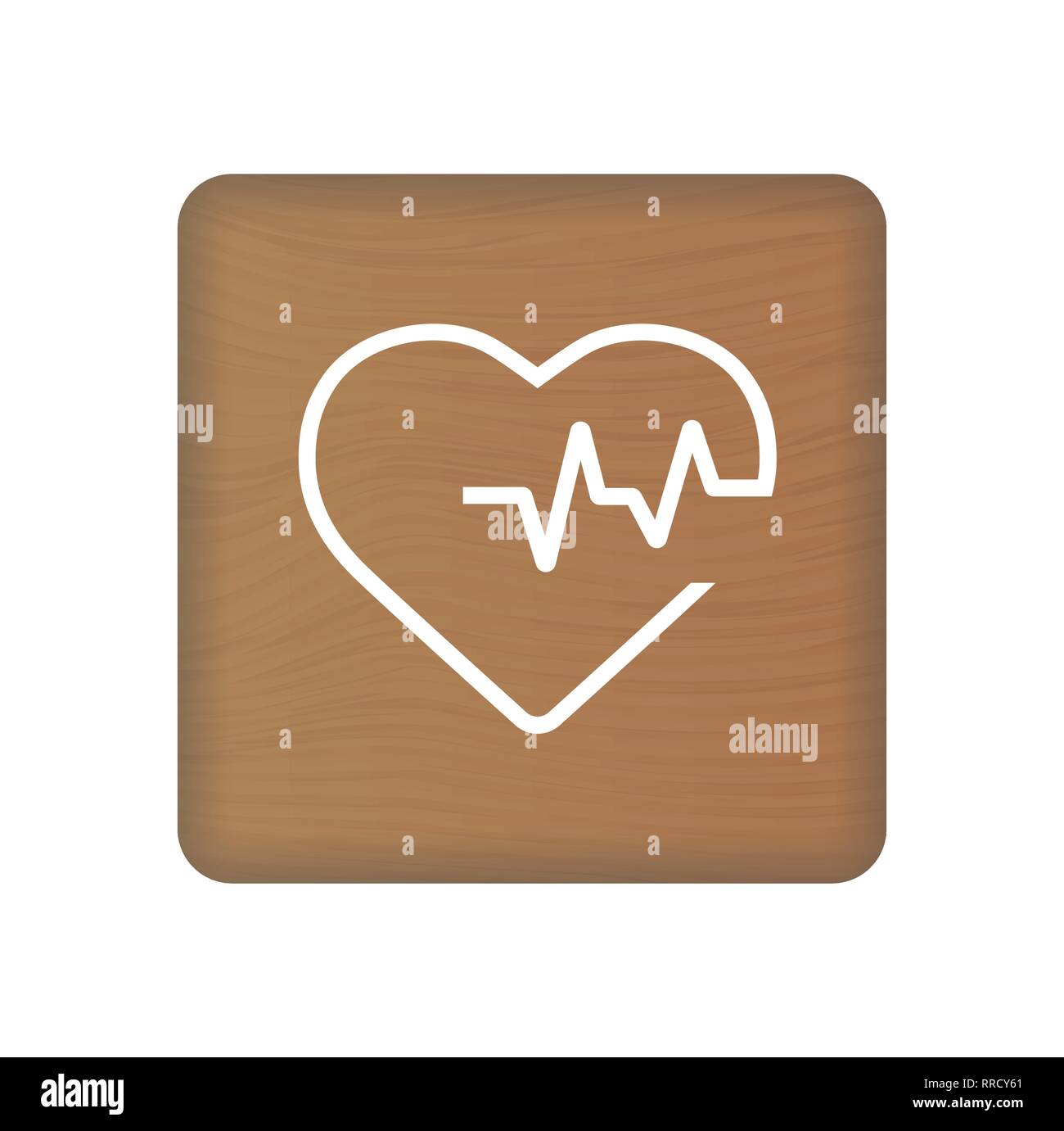 Herz Elektrokardiogramm Symbol auf Holzklötze isoliert auf einem weißen Hintergrund. Vector Illustration. Stock Vektor