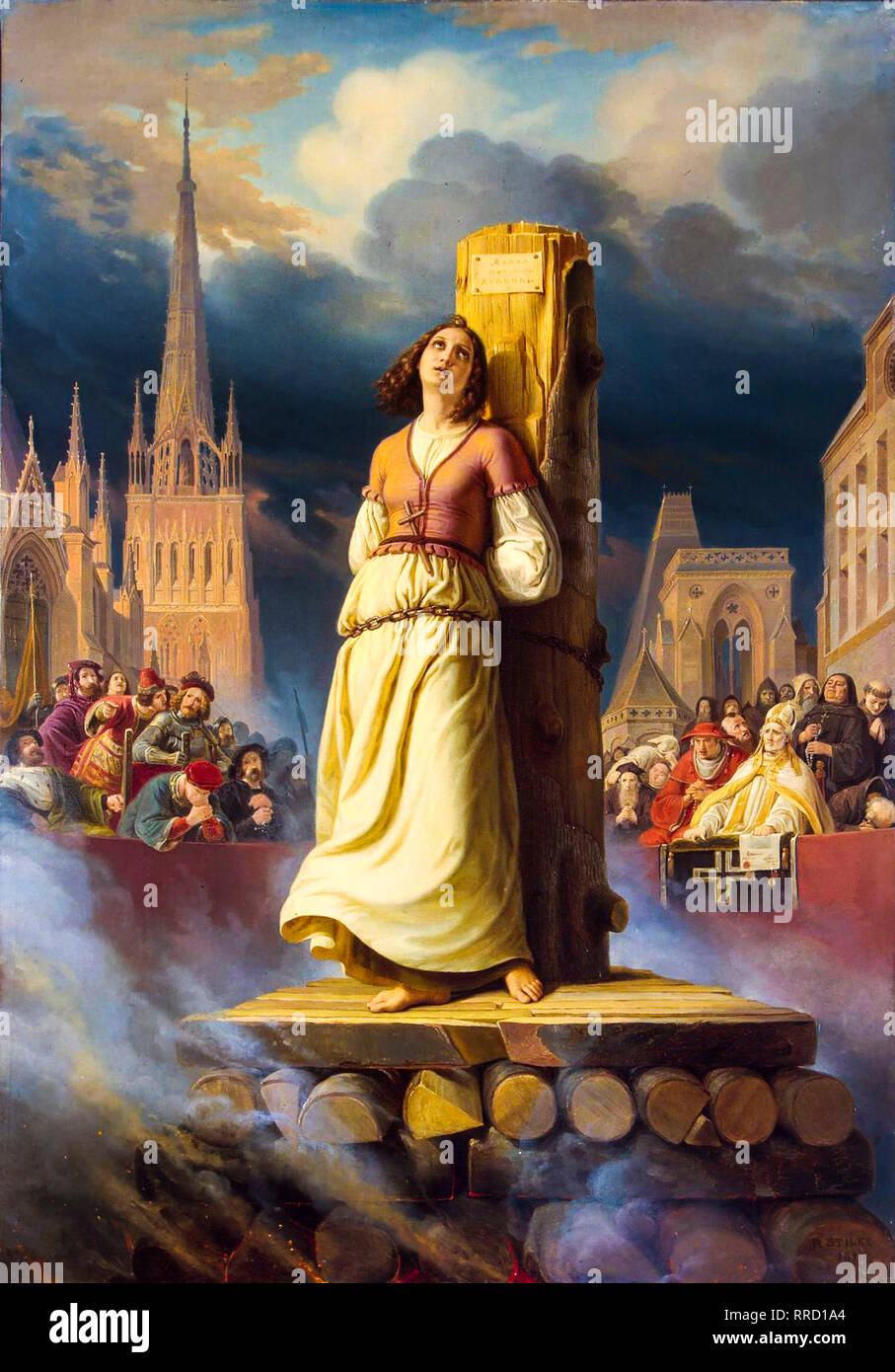 Jeanne d'Arc Tod auf dem Scheiterhaufen, 1843, Gemälde von Hermann Stilke Stockfoto