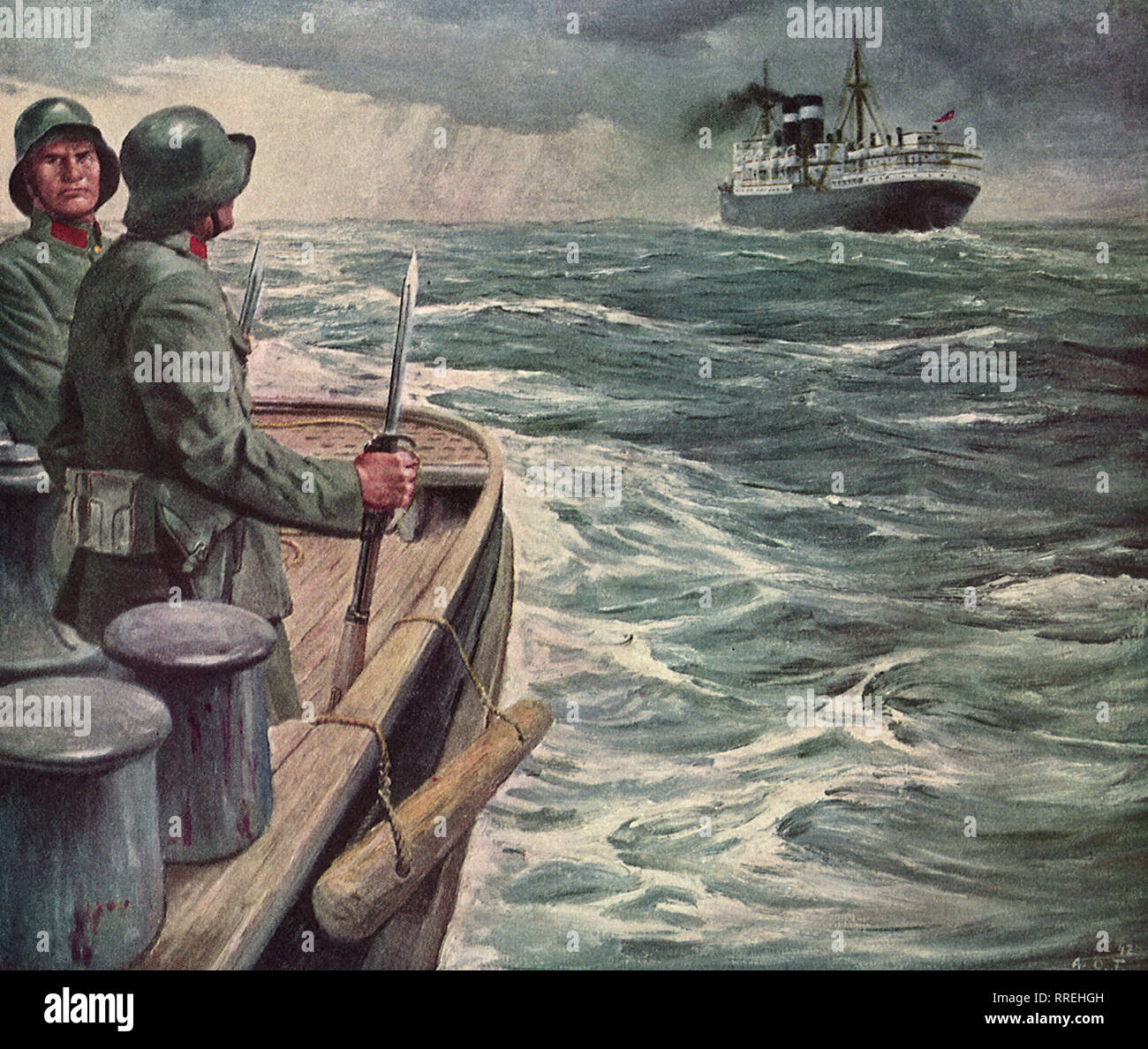 Ns-Soldaten auf dem Boot. Stockfoto