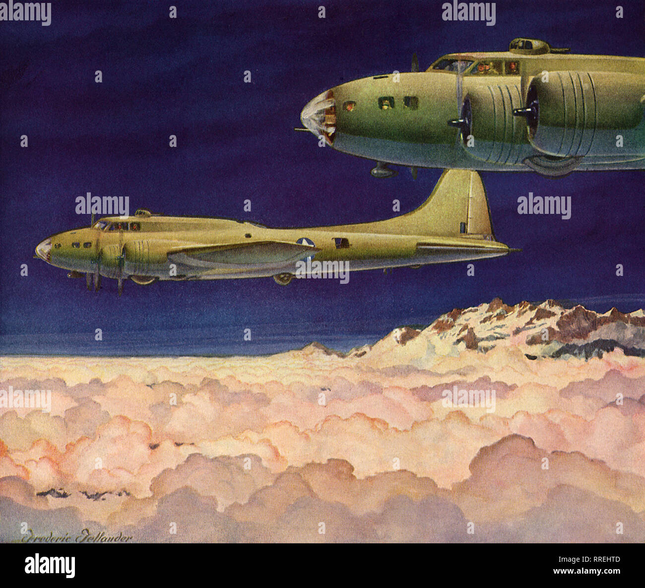 Boeing Bomber fliegen über den Wolken. Stockfoto