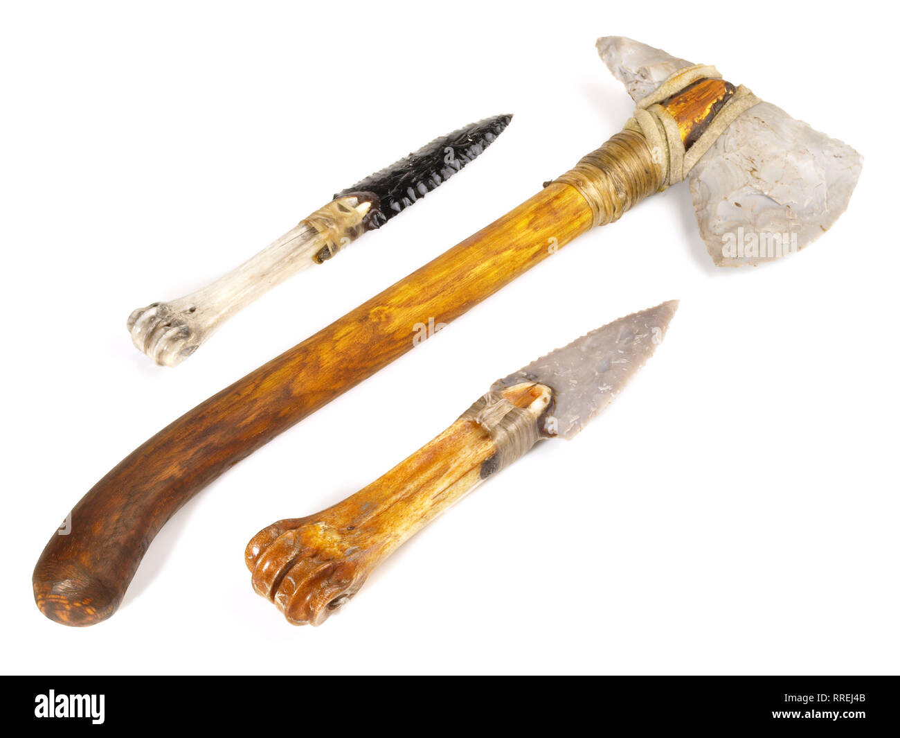Steinzeit Tools auf weißem Hintergrund Stockfoto