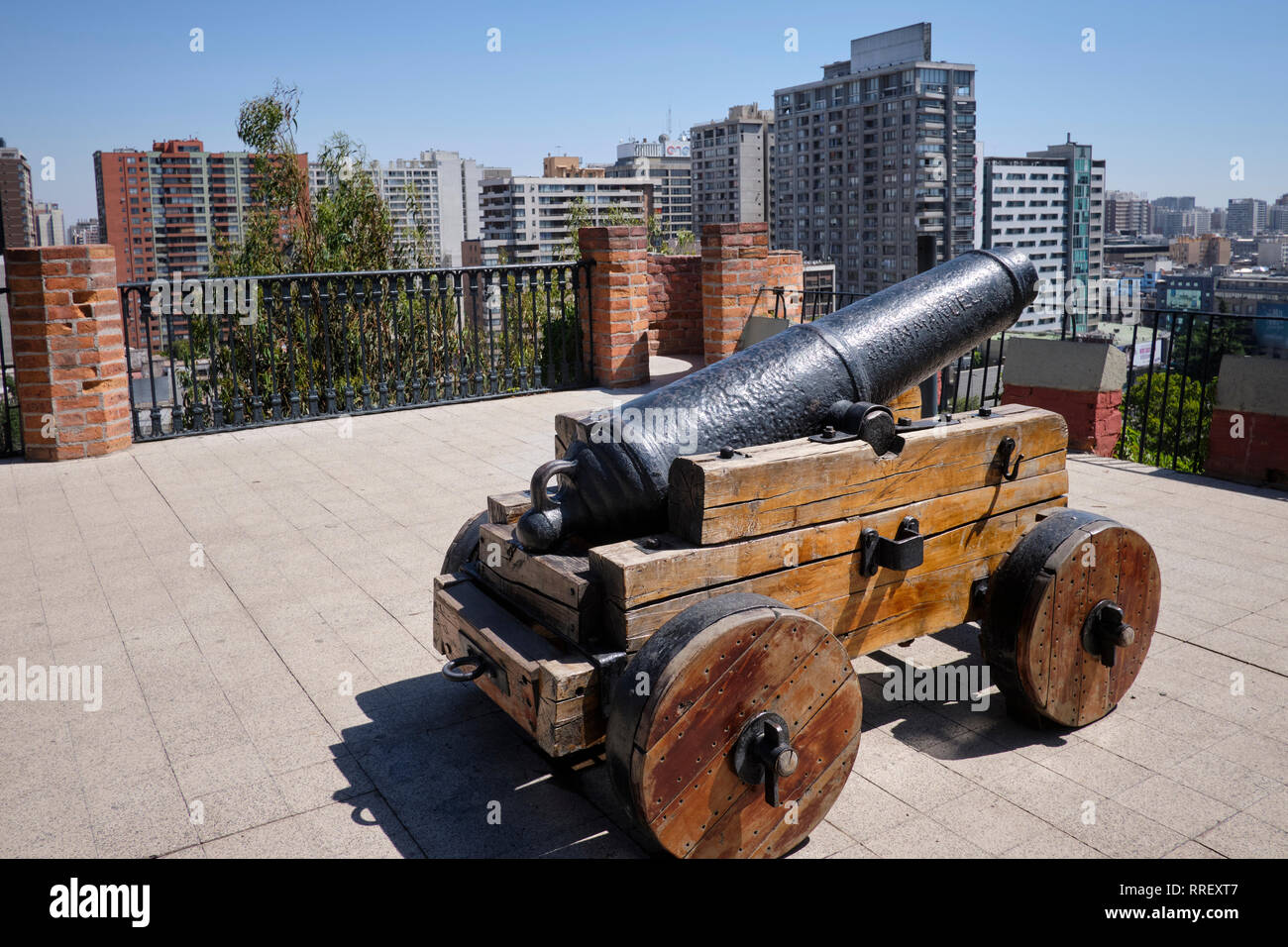 Kanone auf den Cerro Santa Lucia, Santiago de Chile, Chile, Südamerika Stockfoto