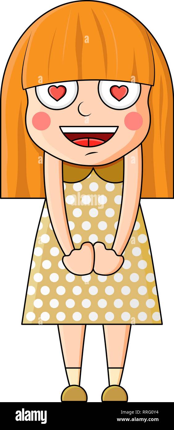 Cute cartoon rot Mädchen mit Liebe in den Augen. Vector Illustration Stock Vektor