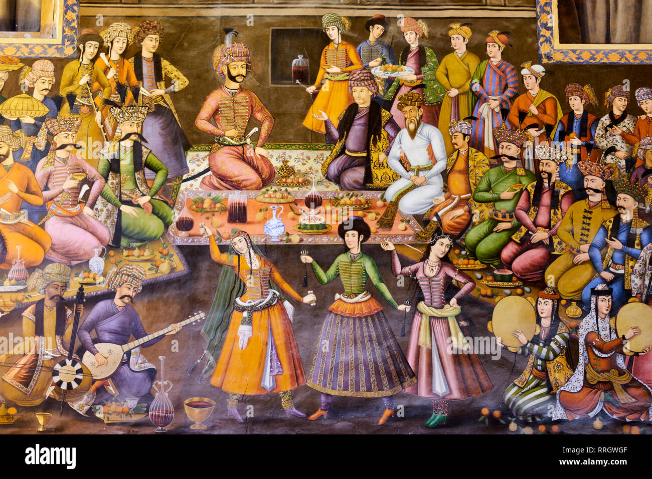 Die Große Halle (Thronsaal) Malerei, an der Rezeption von Schah Abbas I. für Vali Mohammad Khan, Chehel Sotun Palace, Isfahan, Iran, Naher Osten Stockfoto