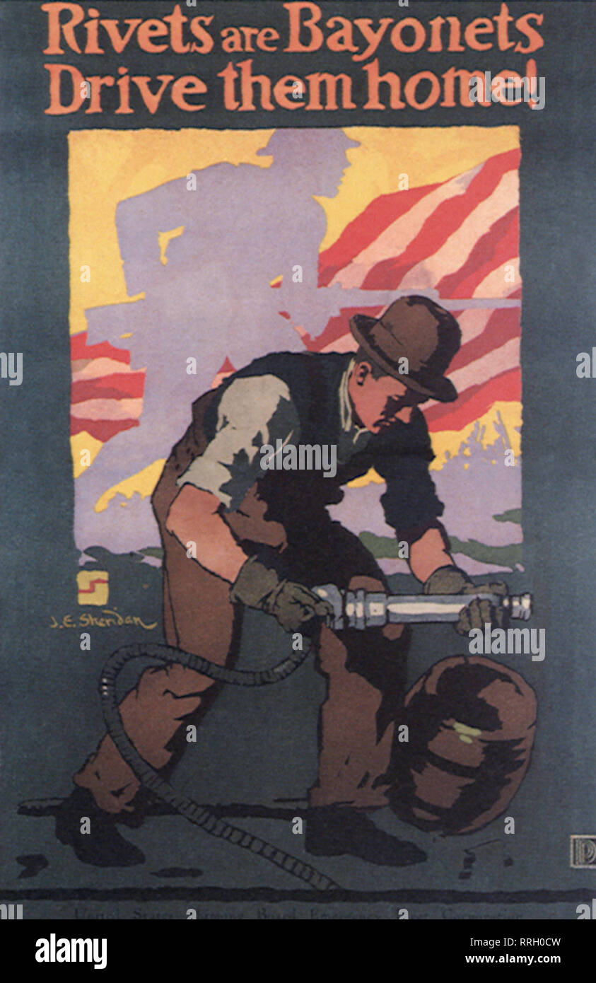 Der Mann mit nietzange US Flag und Soldat. Stockfoto