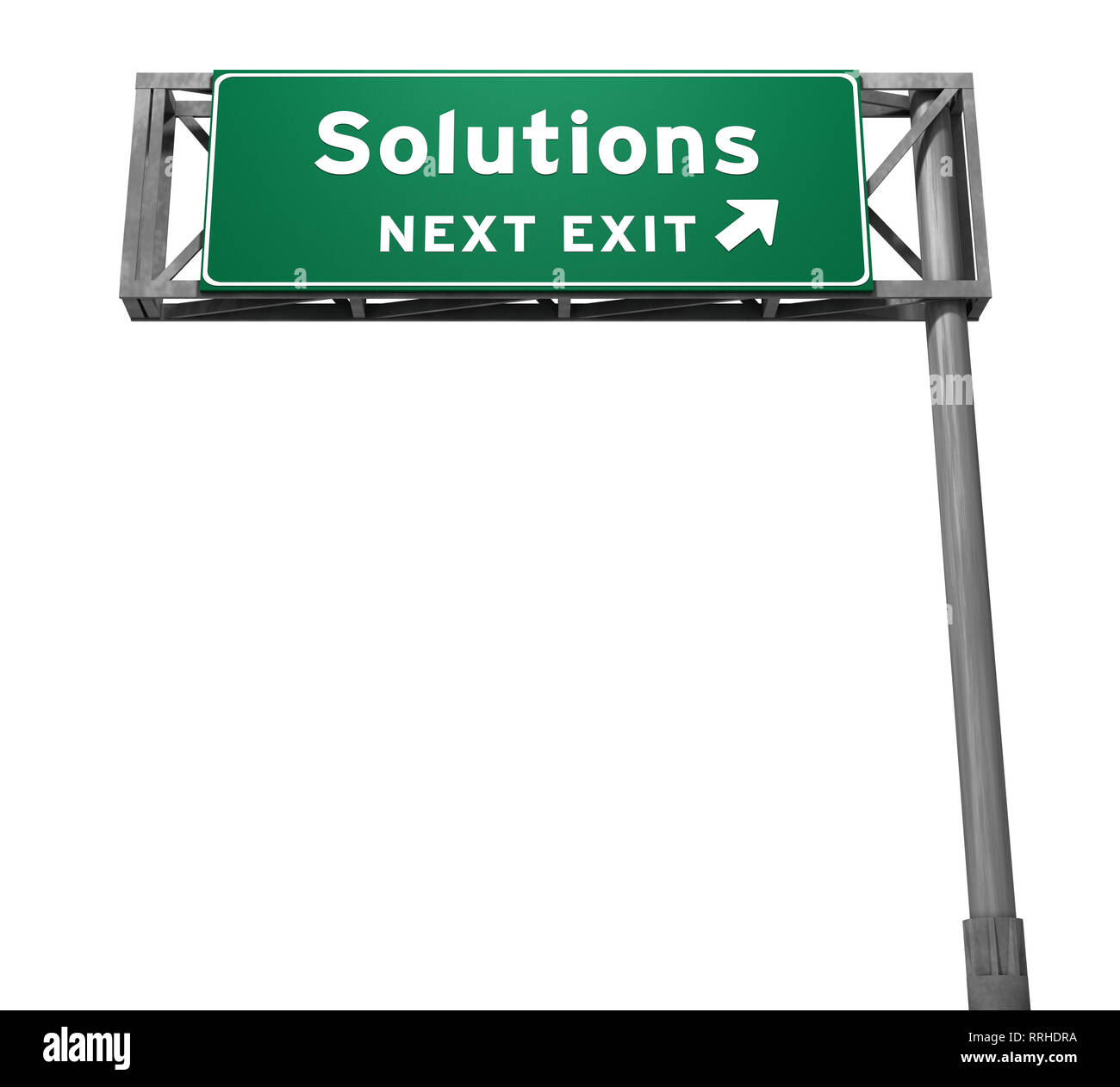 Lösungen Autobahn Ausfahrt anmelden. 3D-Abbildung auf weißem Hintergrund. Stockfoto