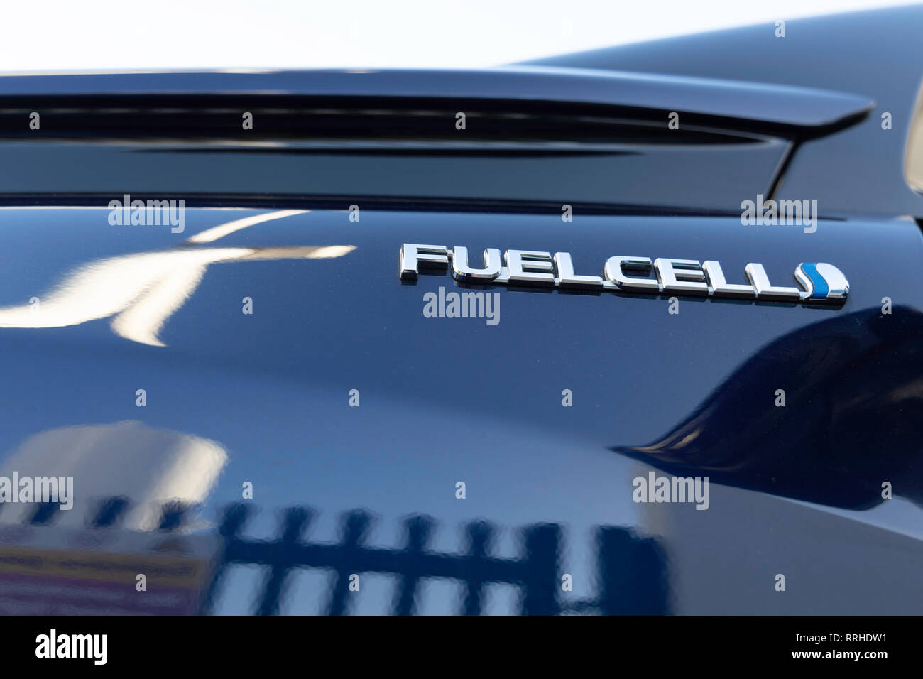 Wasserstoff Brennstoffzelle Logo auf Wasserstoff Auto Green Hydrogen Stockfoto