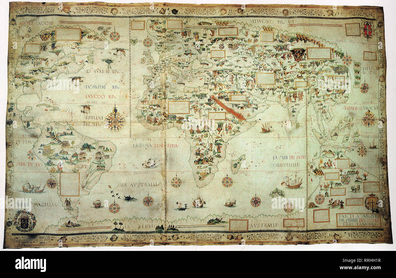 Karte der Welt 1550. Stockfoto