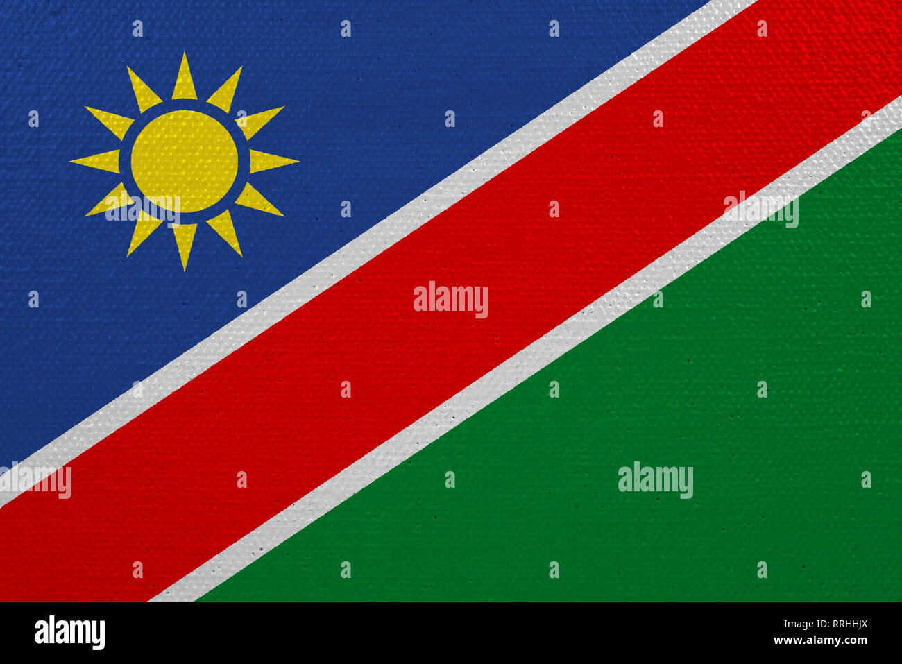 Namibia Flagge auf Leinwand. Patriotischen Hintergrund. Nationalflagge von Namibia Stockfoto