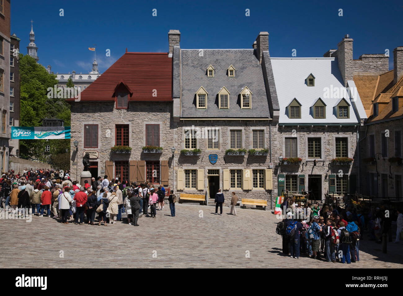 Touristen am Place Royale, alte Quebec Stadt, Quebec, Kanada Stockfoto