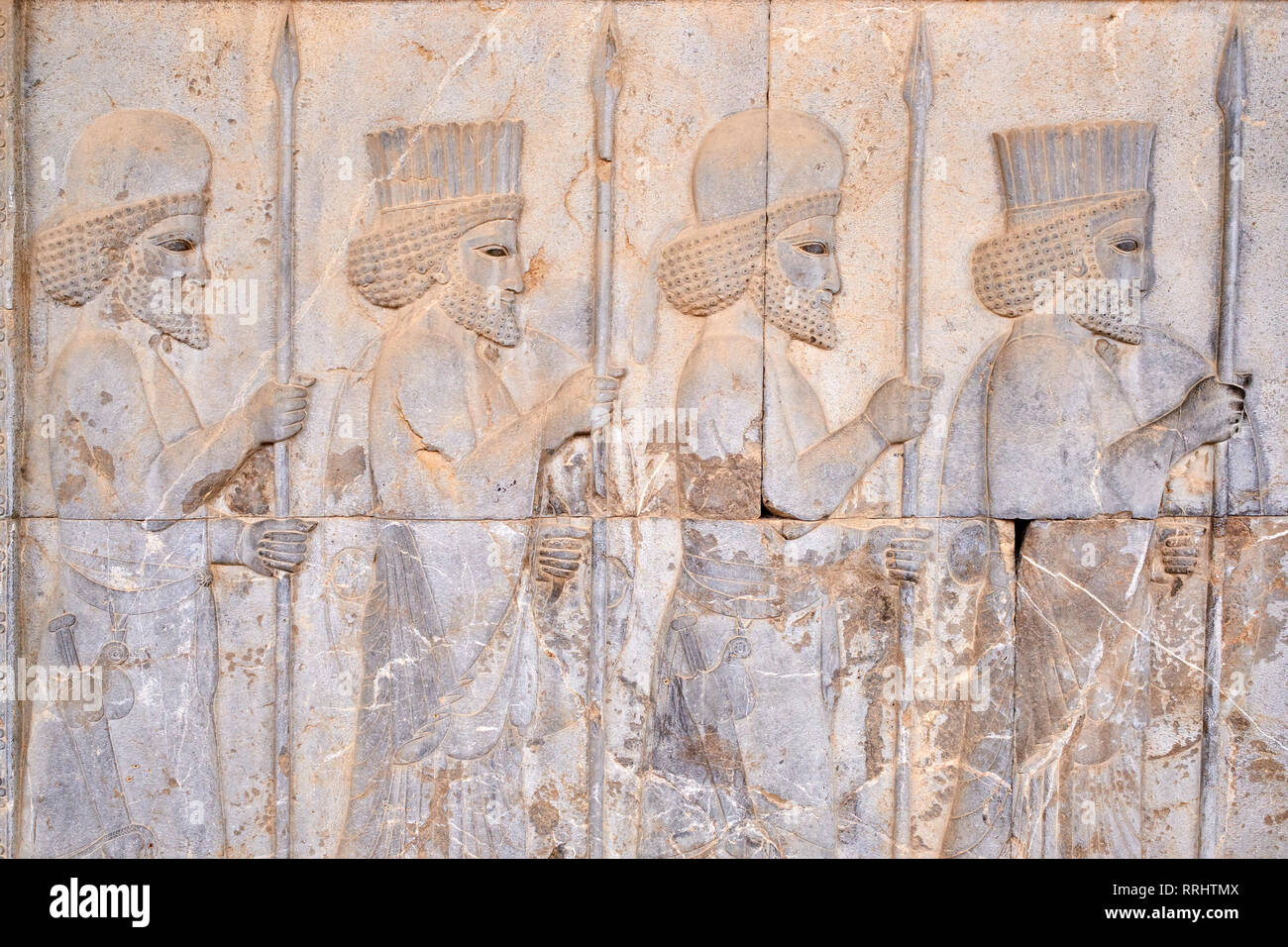 Entlastung der Krieger, Treppen von Apadana, Persepolis, UNESCO-Weltkulturerbe, Provinz Fars, Iran, Naher Osten Stockfoto